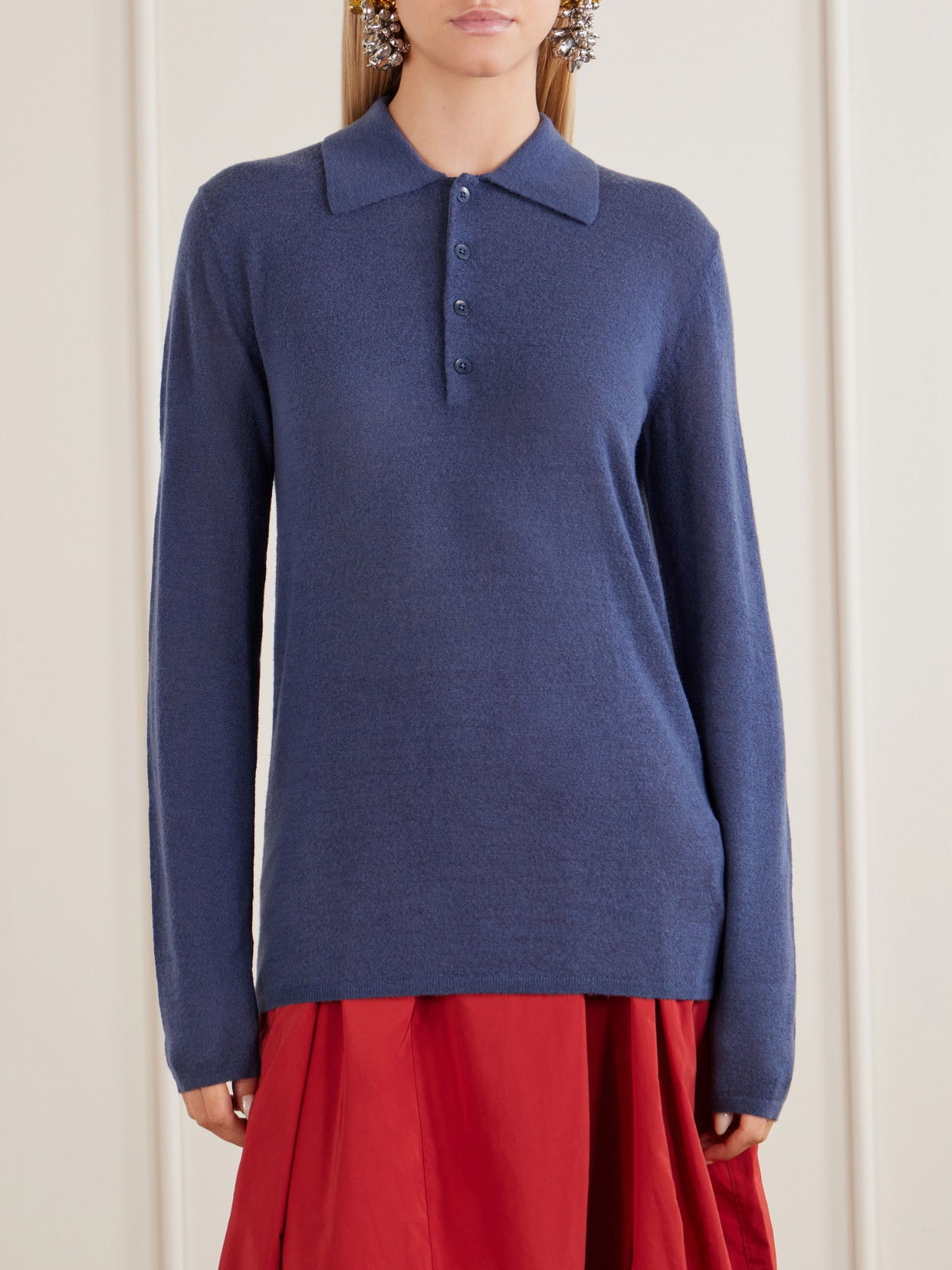 Wool-Blend Knit Polo Sweater