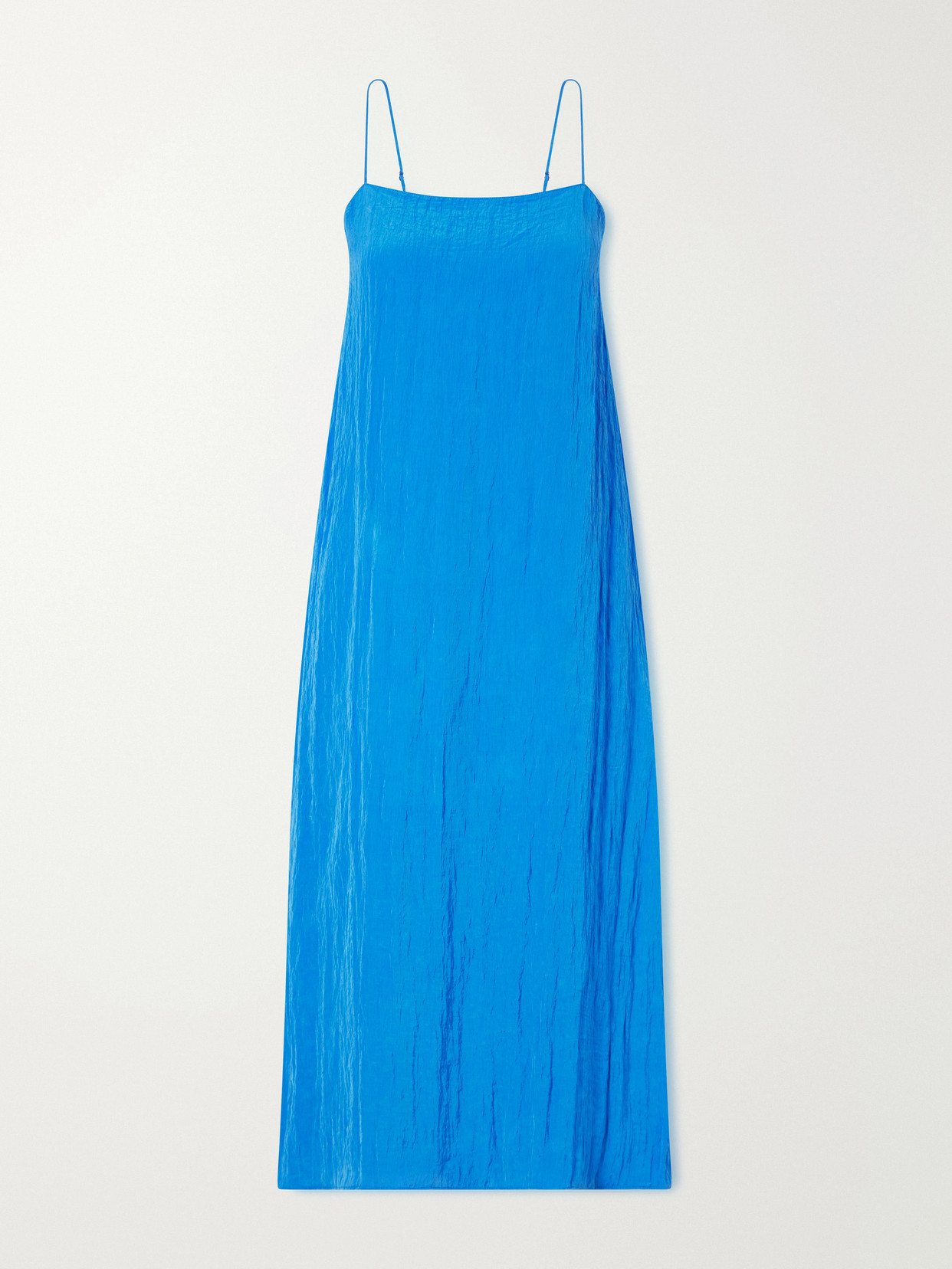 Tibi Crinkled Satin Midi Dress In Blue