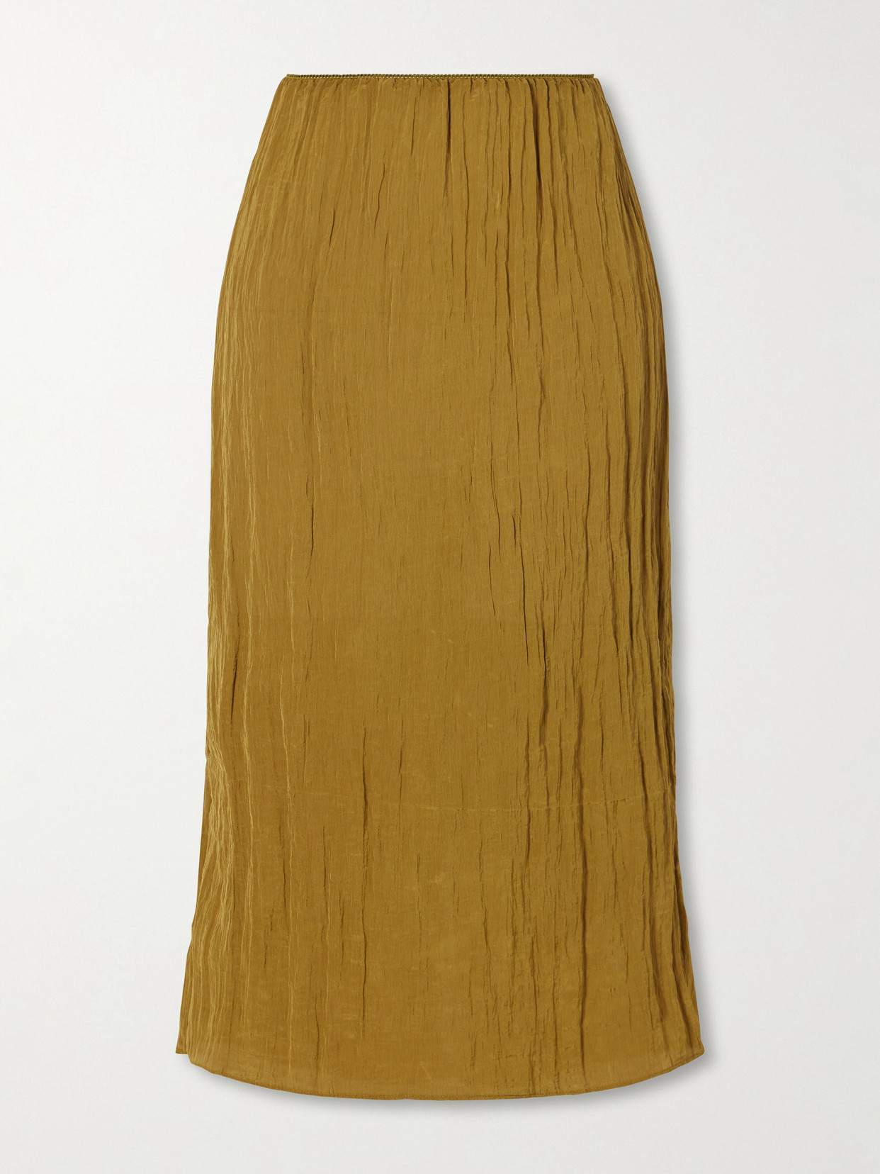 Tibi Crinkle Charmeuse Midi Skirt In Yellow