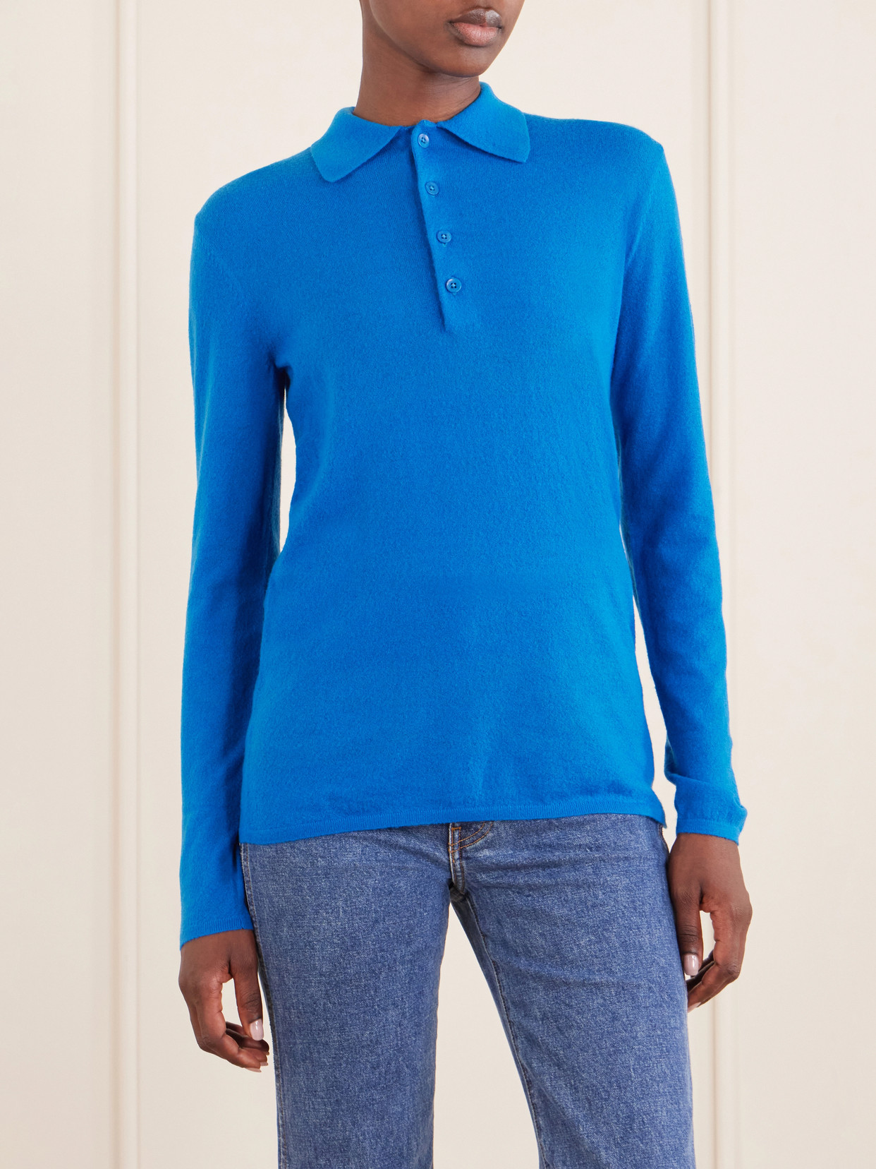 Wool-Blend Knit Polo Sweater
