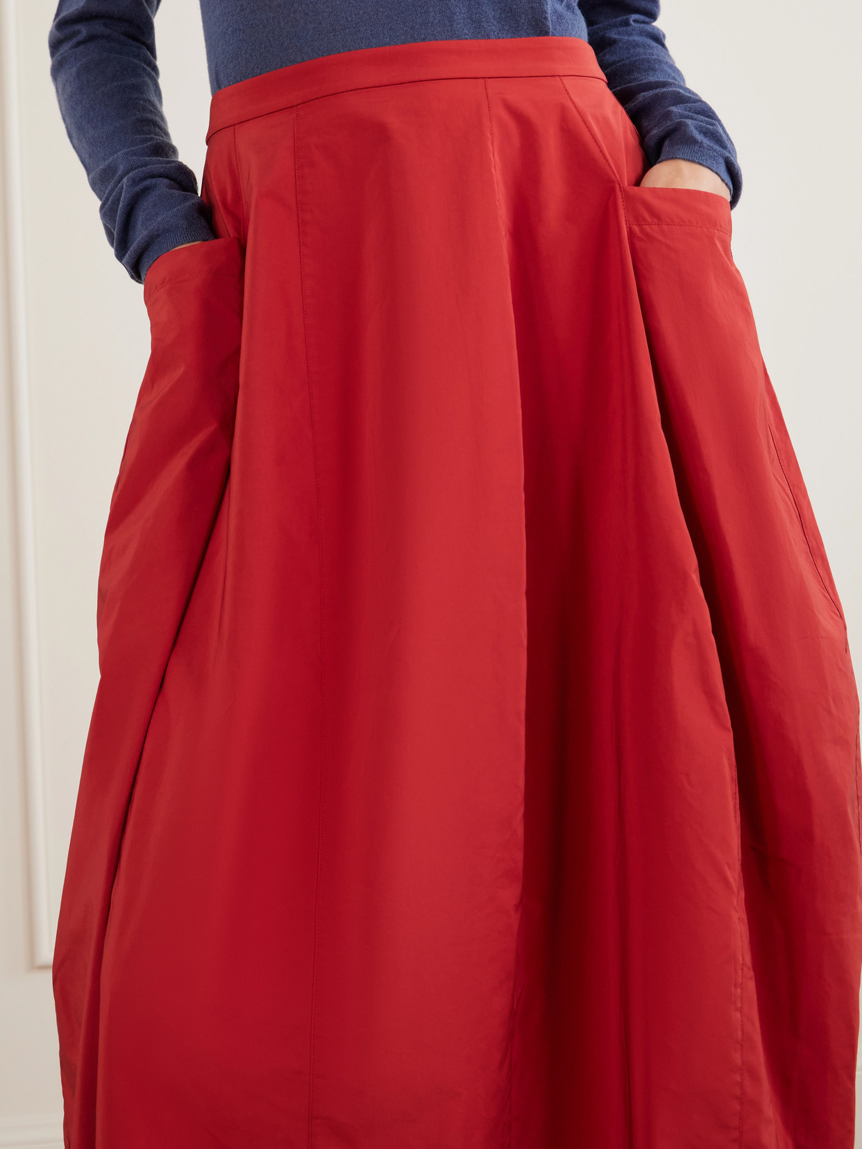 Tibi Lantern Paneled Shell Skirt In Red