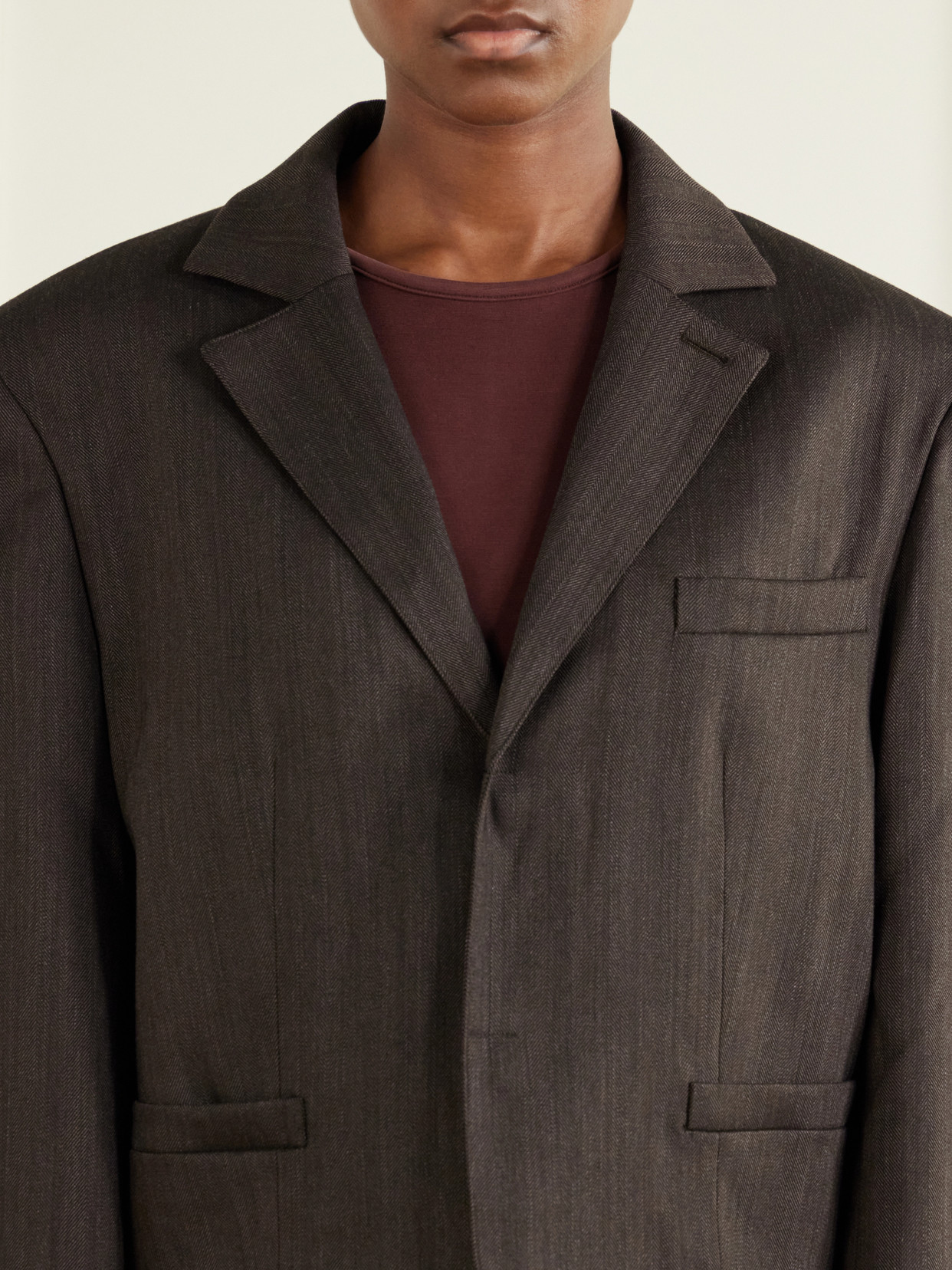 Tibi Wool-blend Herringbone Cropped Blazer In Brown