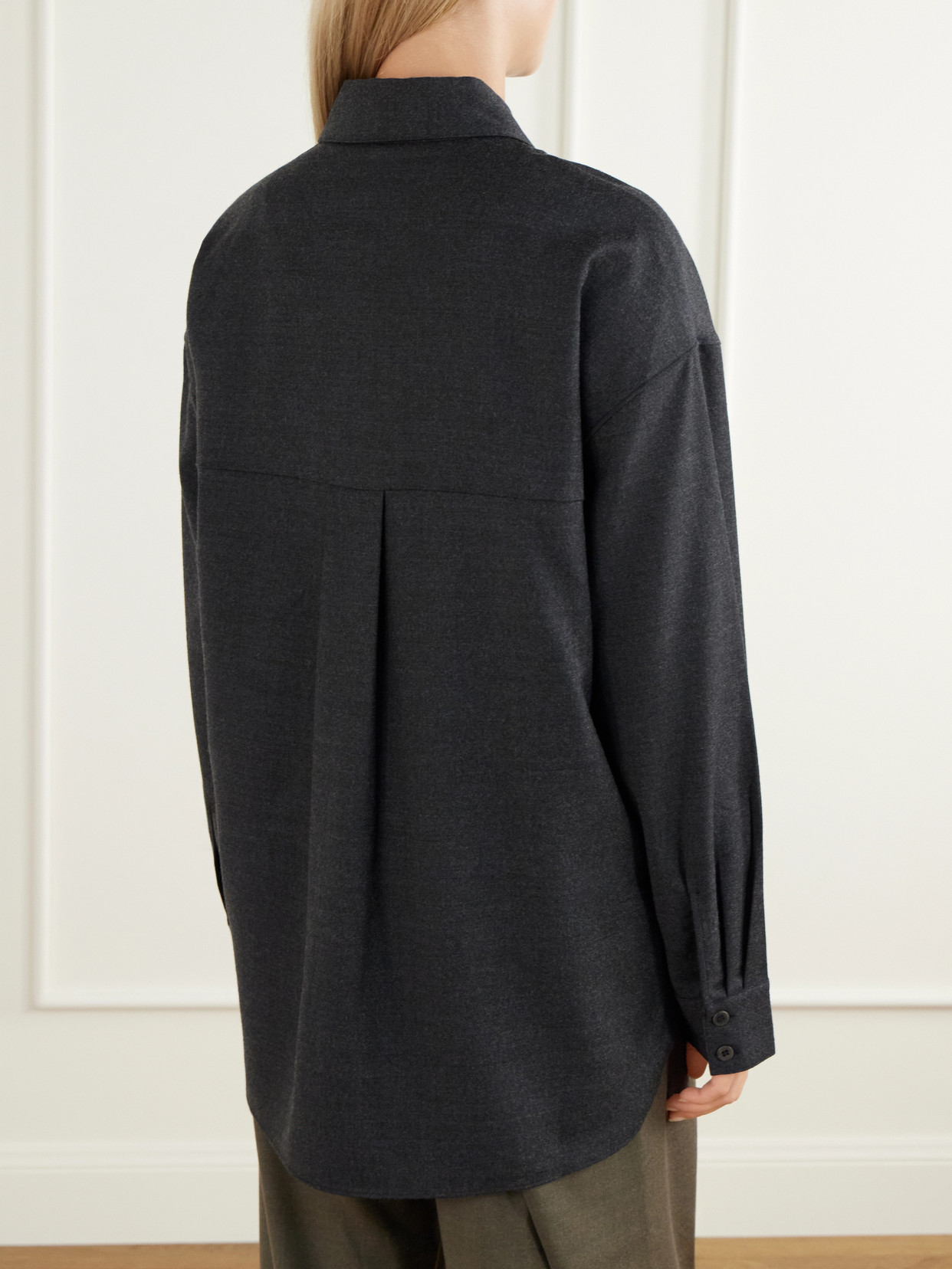 Overlap-Detail Wool-Blend Flannel Shirt
