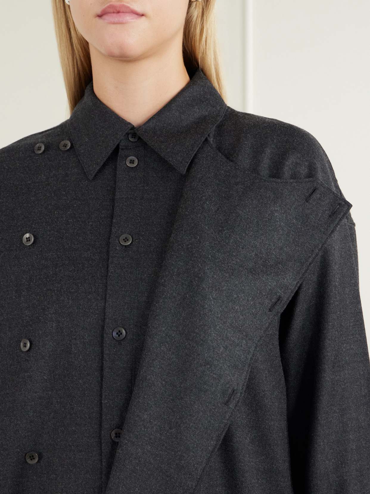 Overlap-Detail Wool-Blend Flannel Shirt