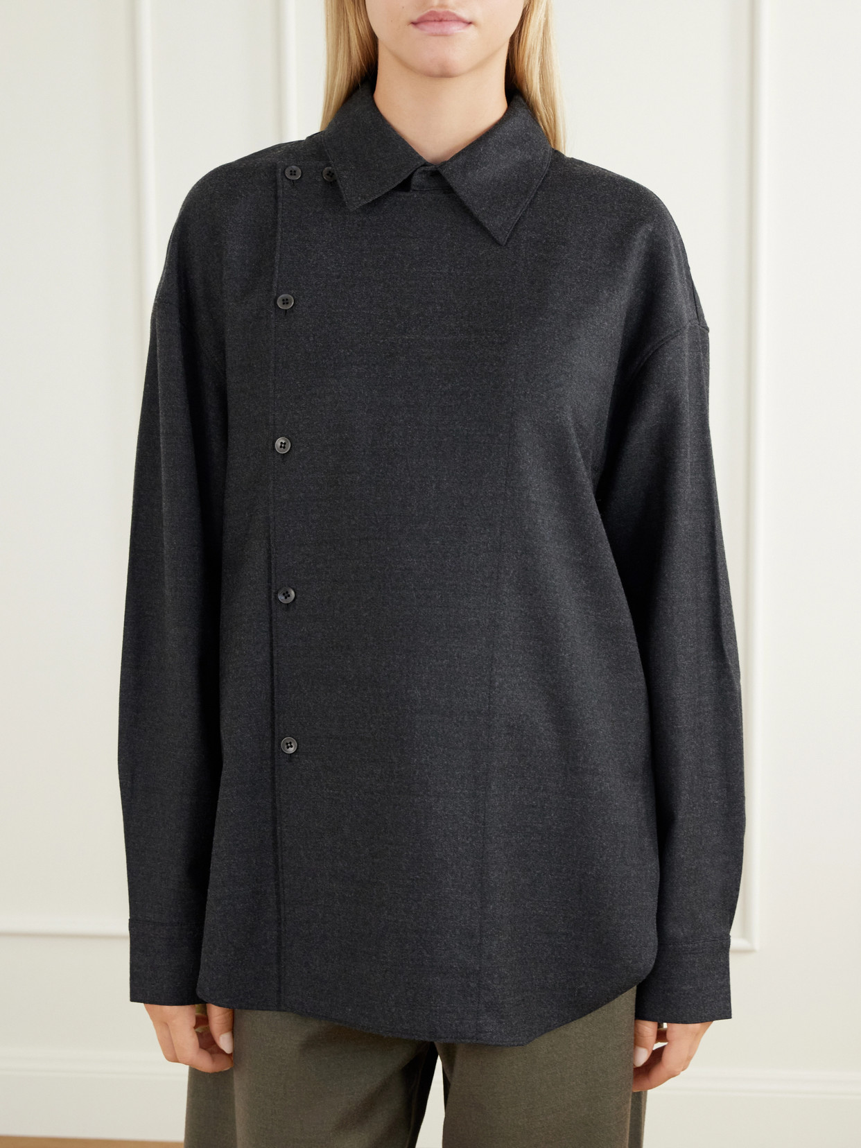 Overlap-Detail Wool-Blend Flannel Shirt