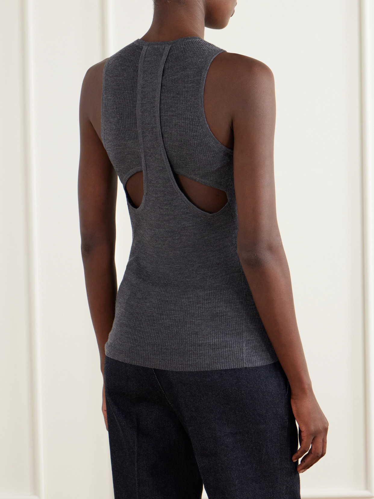 Tibi Ribbed Wool Tank In Gray