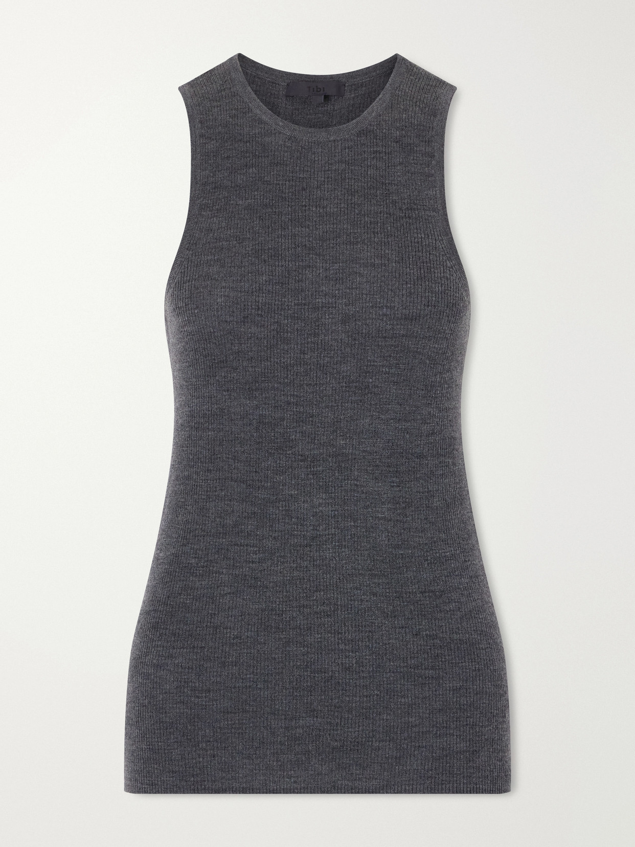 Tibi Ribbed Wool Tank In Gray