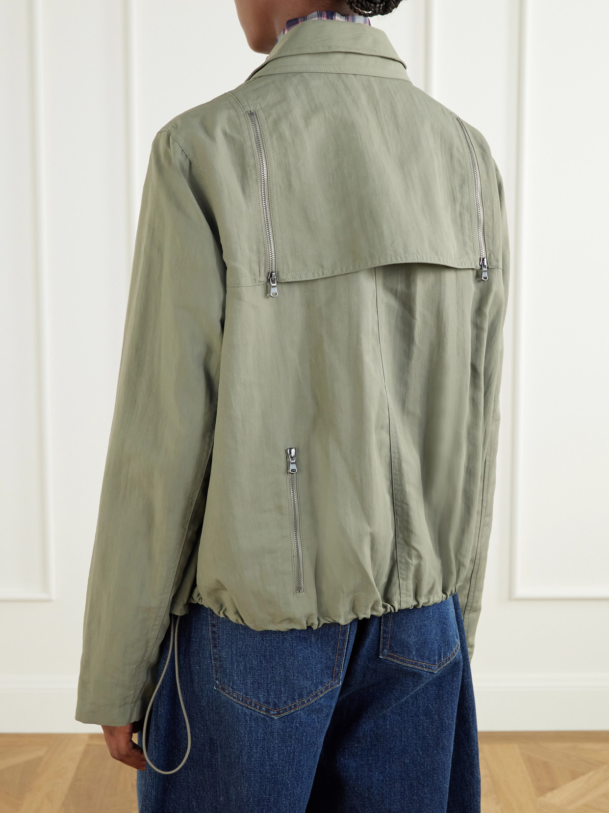 Tibi Cropped Shell Jacket In Green