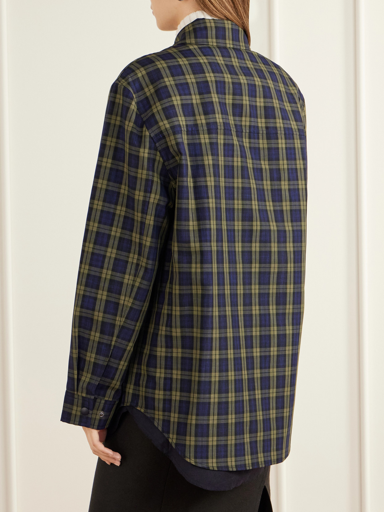 Tibi Checked Shirt Jacket In Black