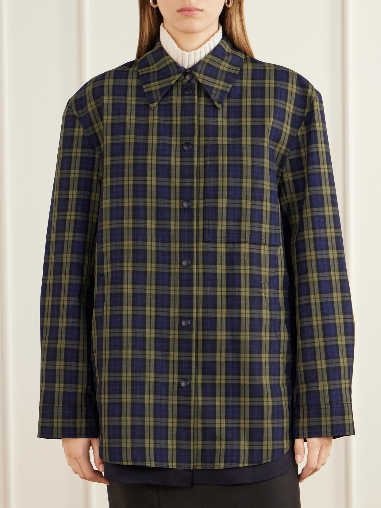 Tibi Checked Shirt Jacket In Black