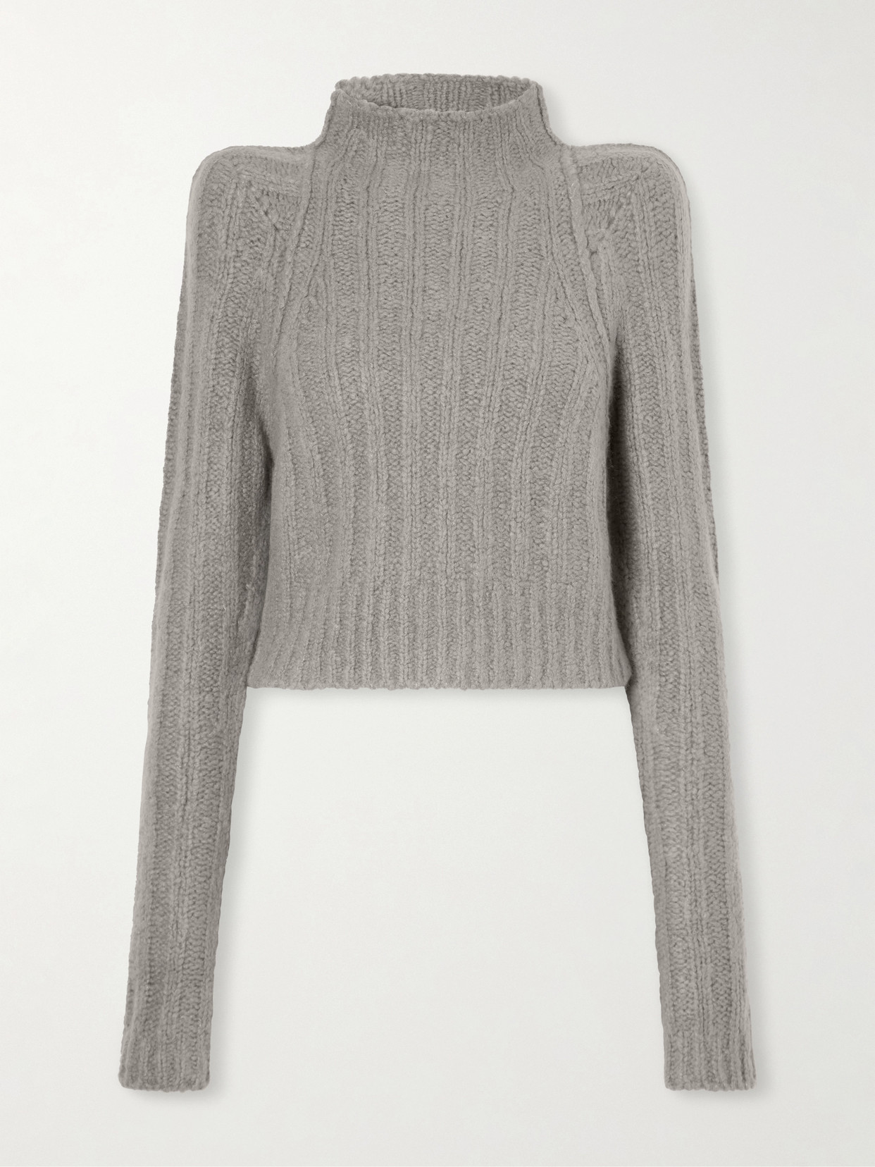 Rick Owens Cropped Ribbed Cashmere And Silk-blend Turtleneck Sweater In Gray