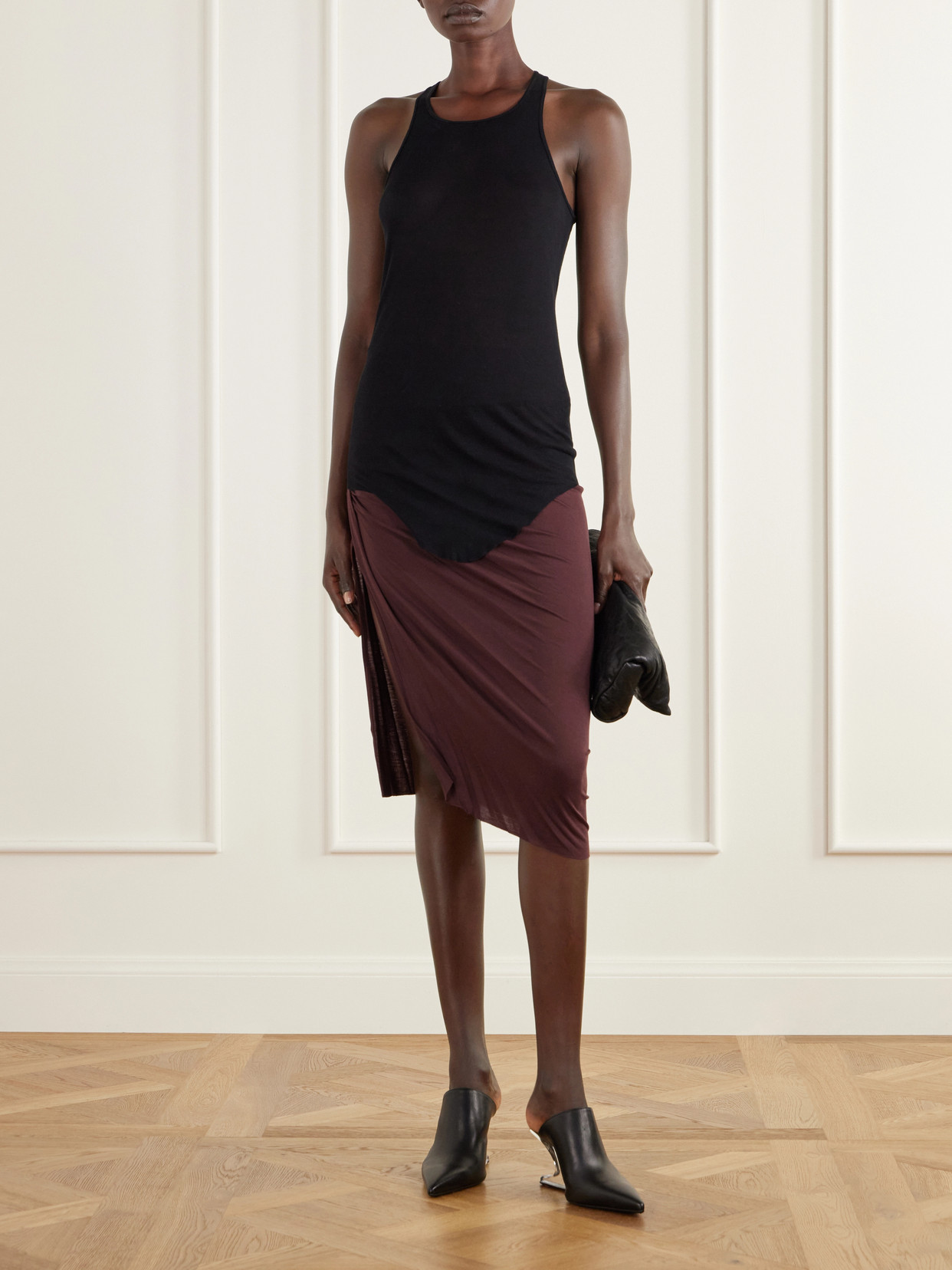 Edfu Asymmetric Gathered Jersey Midi