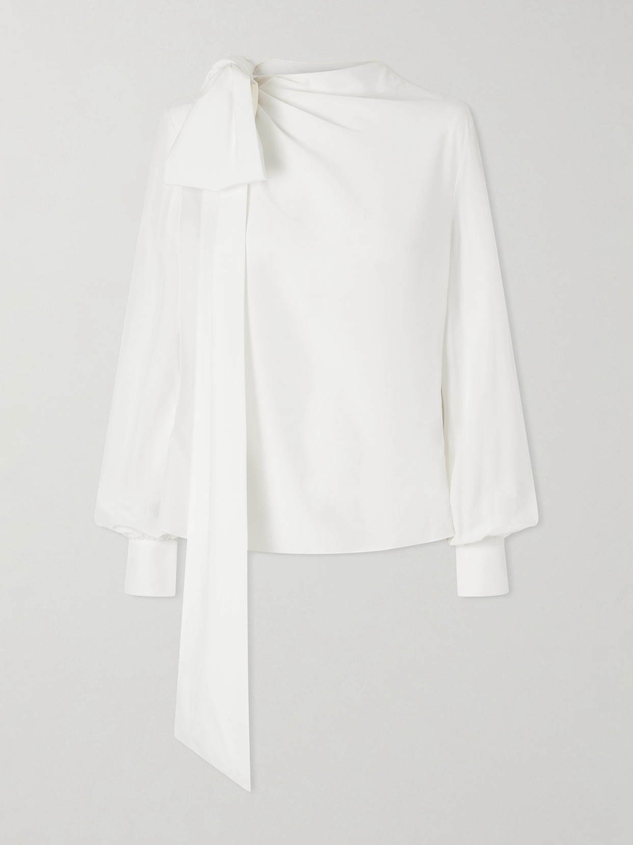 Bow-Detail Draped Silk-Crepe De Chine Shirt