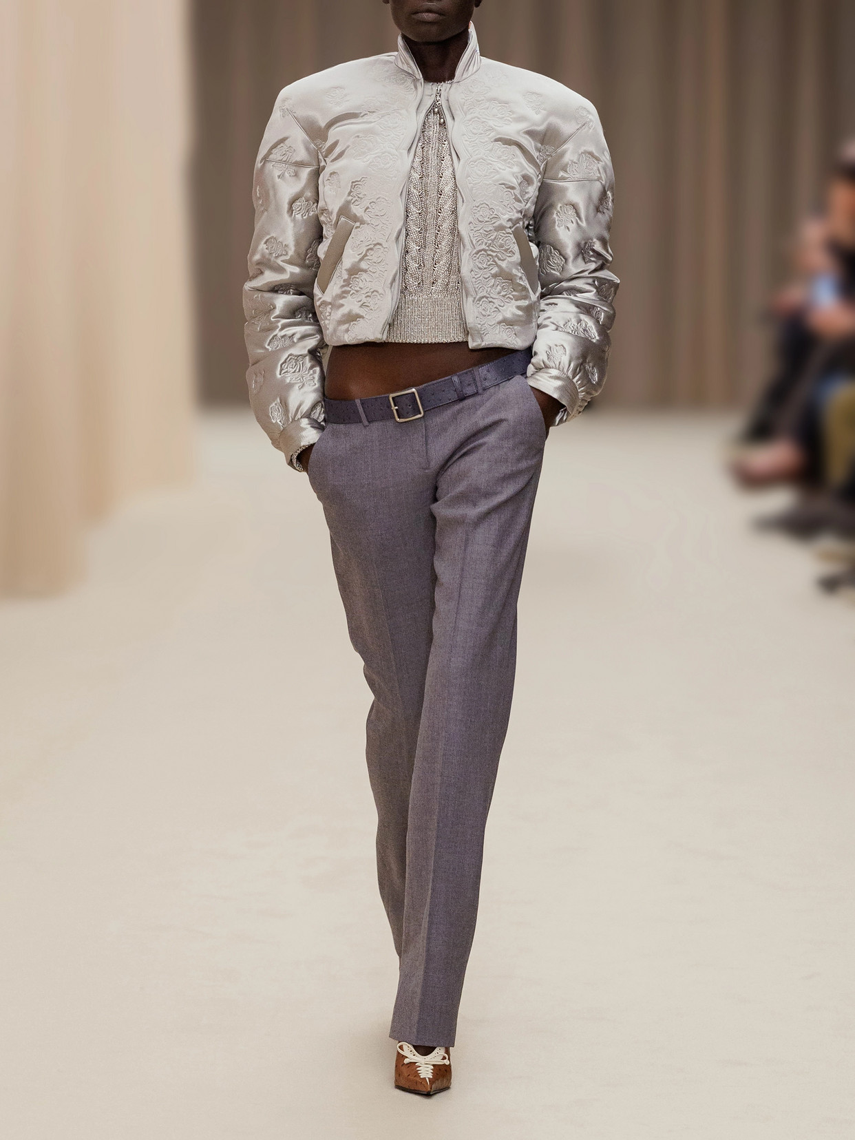 Cropped Padded Floral-Embroidered Jacket
