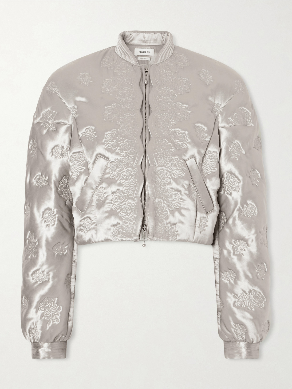 Cropped Padded Floral-Embroidered Jacket