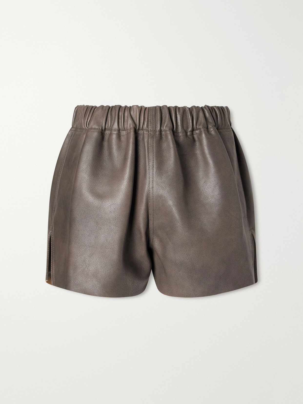 Rick Owens Delave Gathered Textured-leather Shorts In Gray