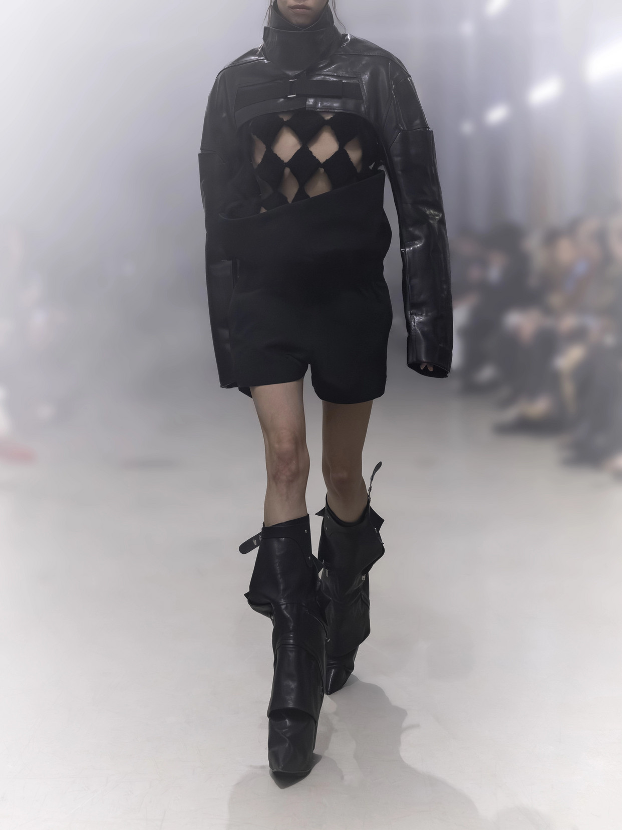 Funnel-Neck Paneled Leather Bolero