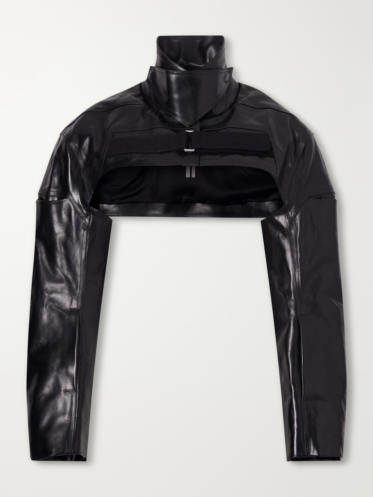 Rick Owens Funnel-neck Paneled Leather Bolero In Black