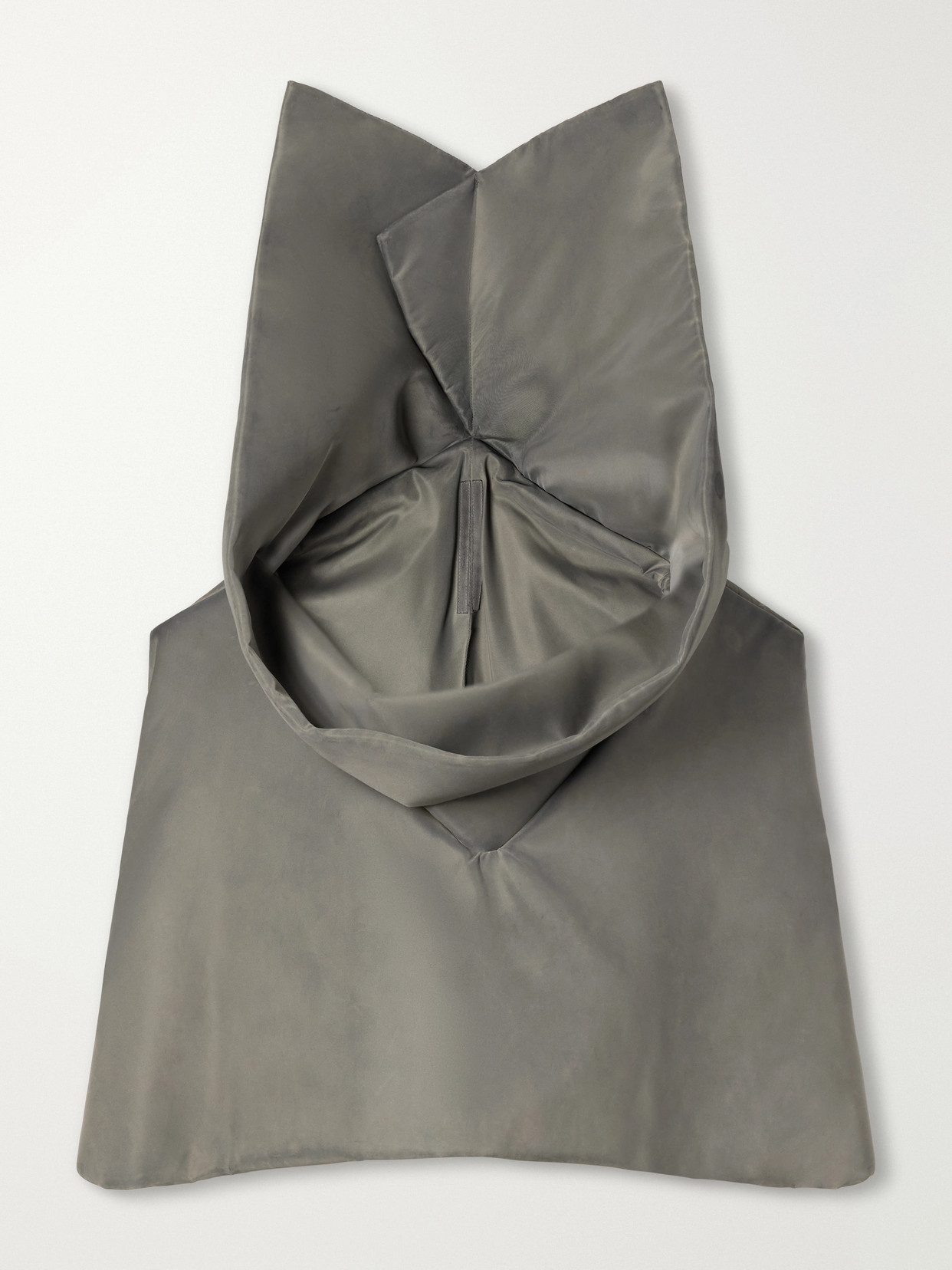 Rick Owens Cowl Distressed Padded Garment-dyed Shell Cape In Gray