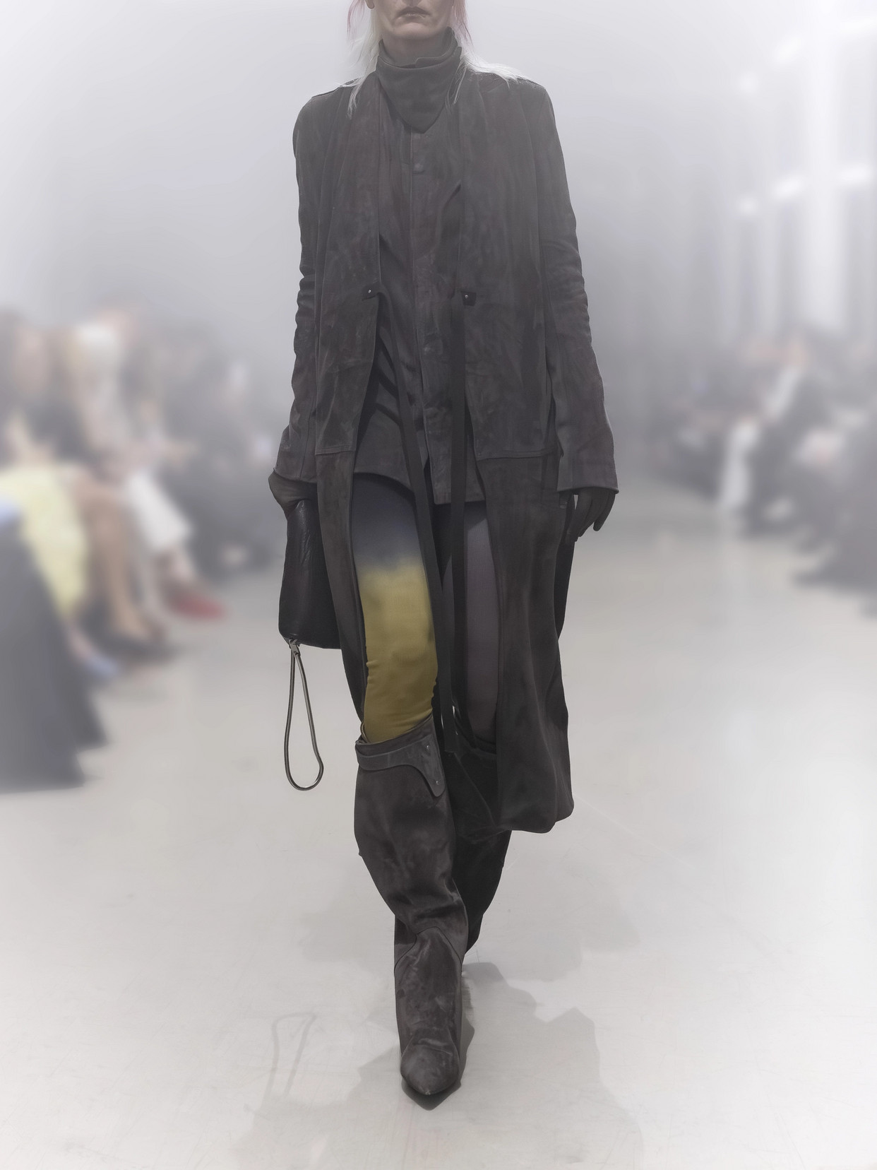 Belted Paneled Suede Wrap Coat