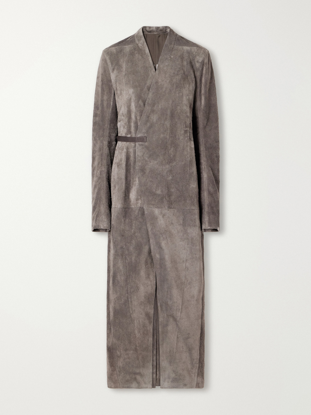 Belted Paneled Suede Wrap Coat