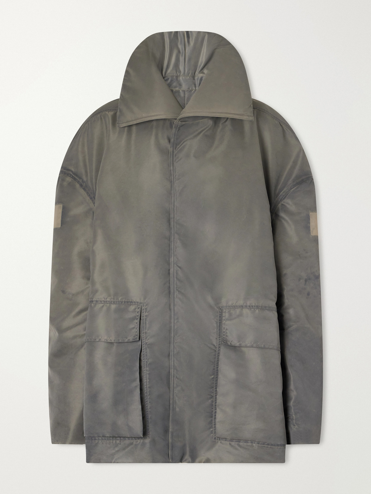 Rick Owens Dracucollar Oversized Distressed Padded Shell Parka In Gray