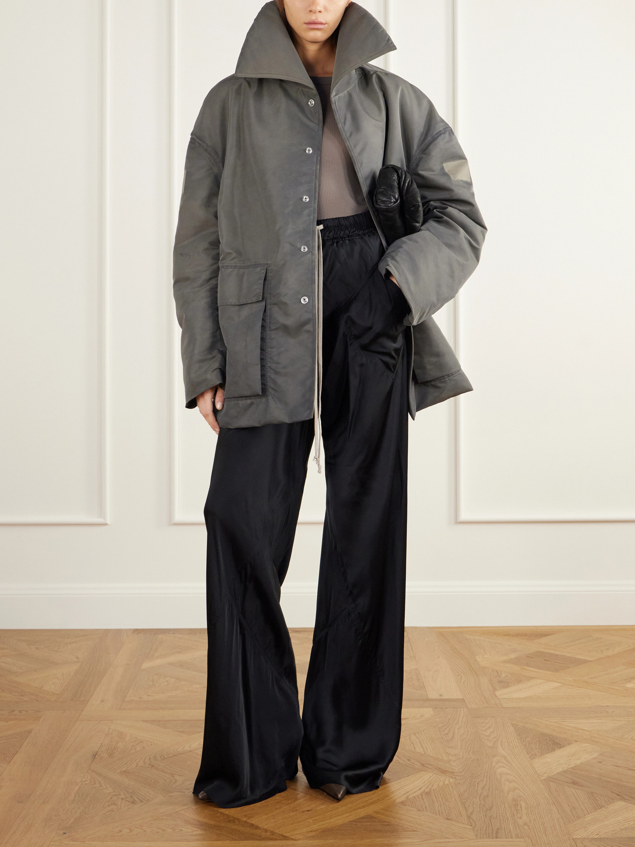 Dracucollar Oversized Distressed Padded Shell Parka