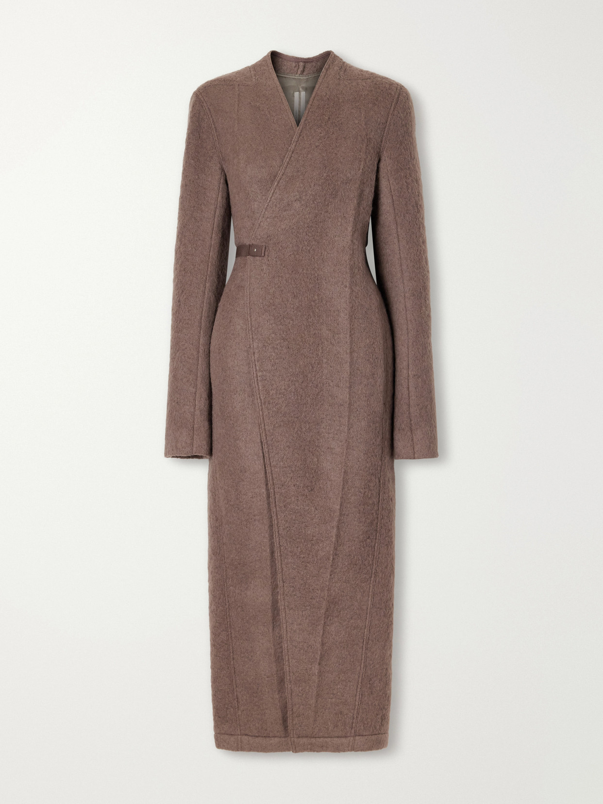 Rick Owens Wrap Leather-trimmed Brushed Alpaca And Wool-blend Coat In Gray