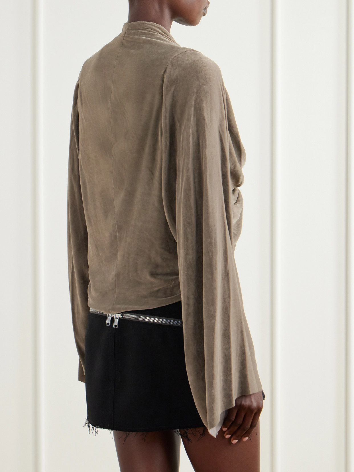 Twist Draped Velvet Crop Blouse