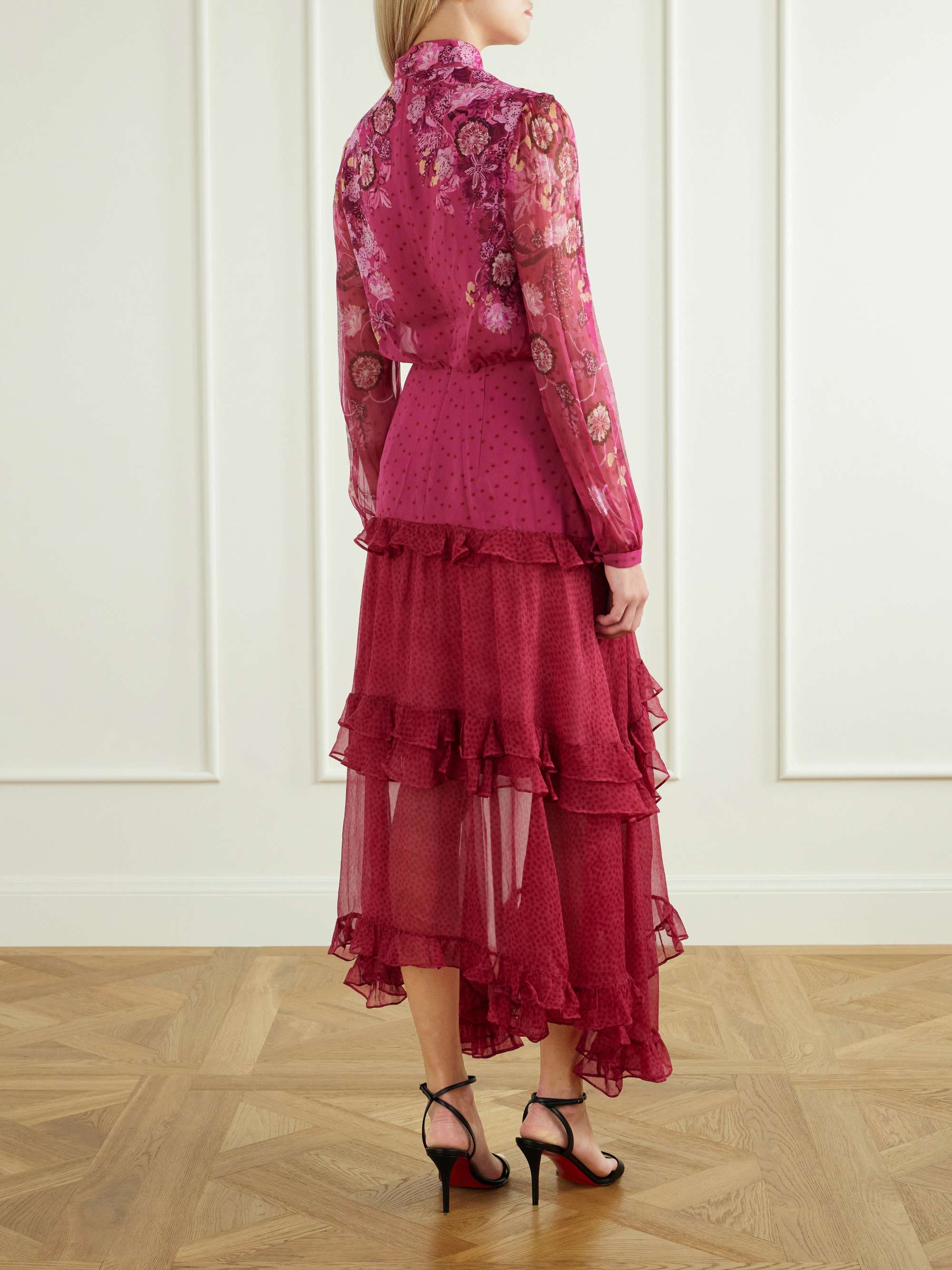 SALONI Jolie-C asymmetric tiered floral-print silk-georgette maxi dress