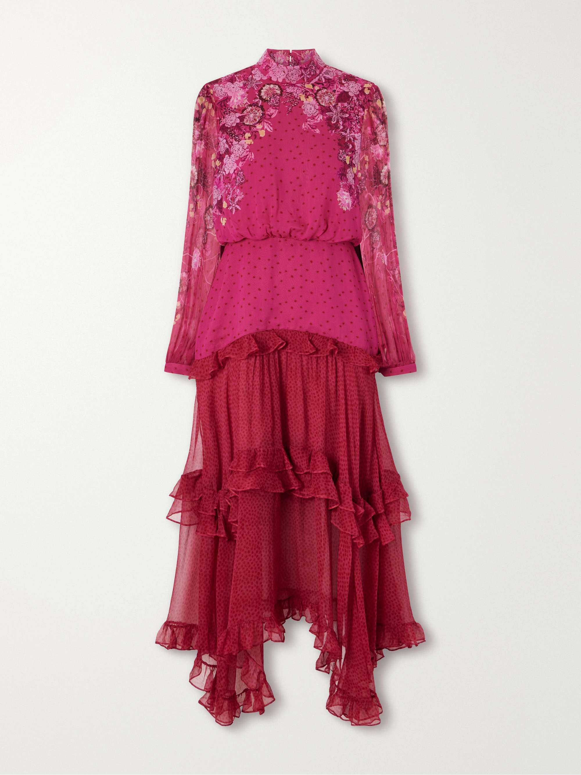 SALONI Jolie-C asymmetric tiered floral-print silk-georgette maxi dress