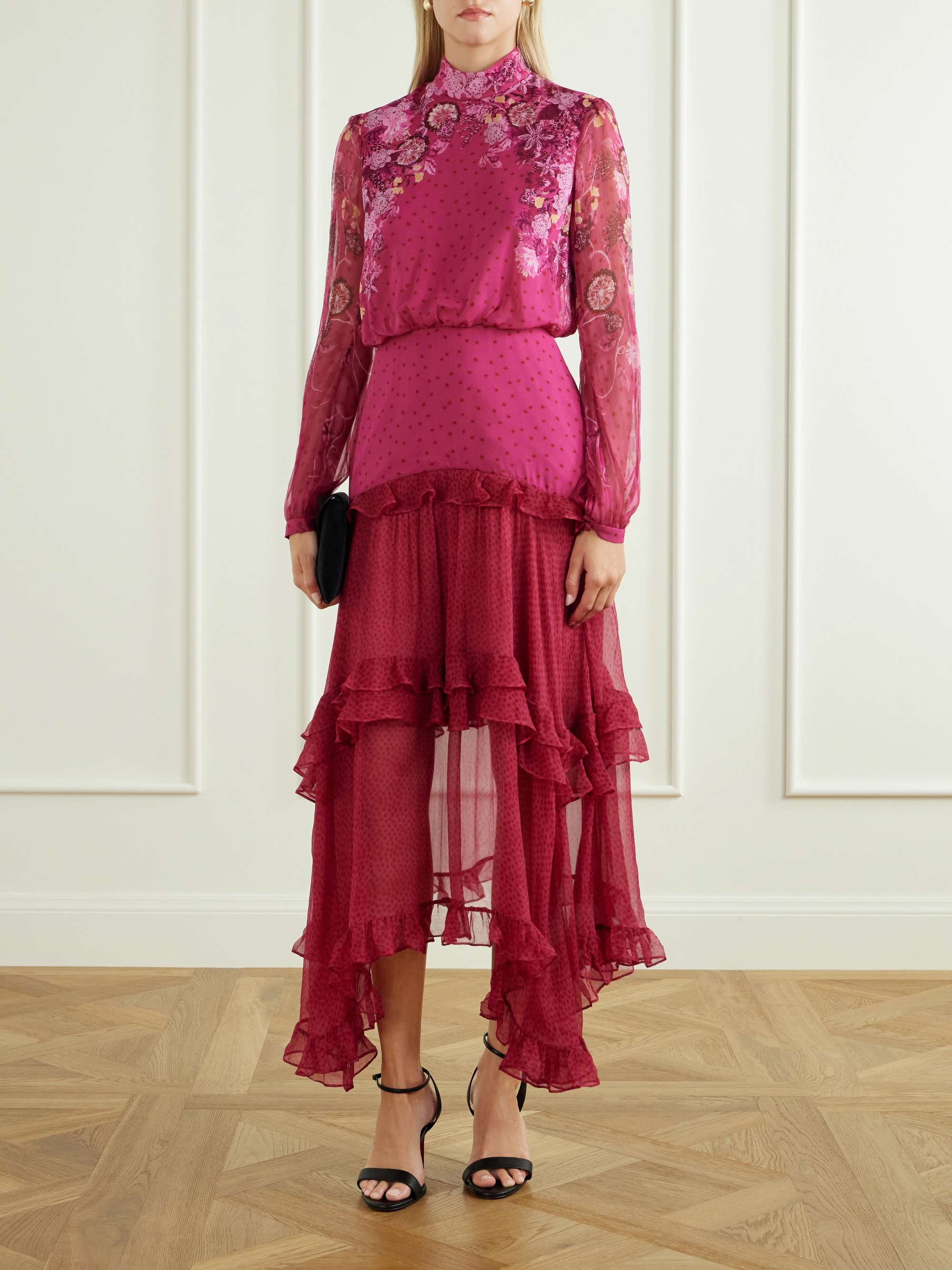 SALONI Jolie-C asymmetric tiered floral-print silk-georgette maxi dress