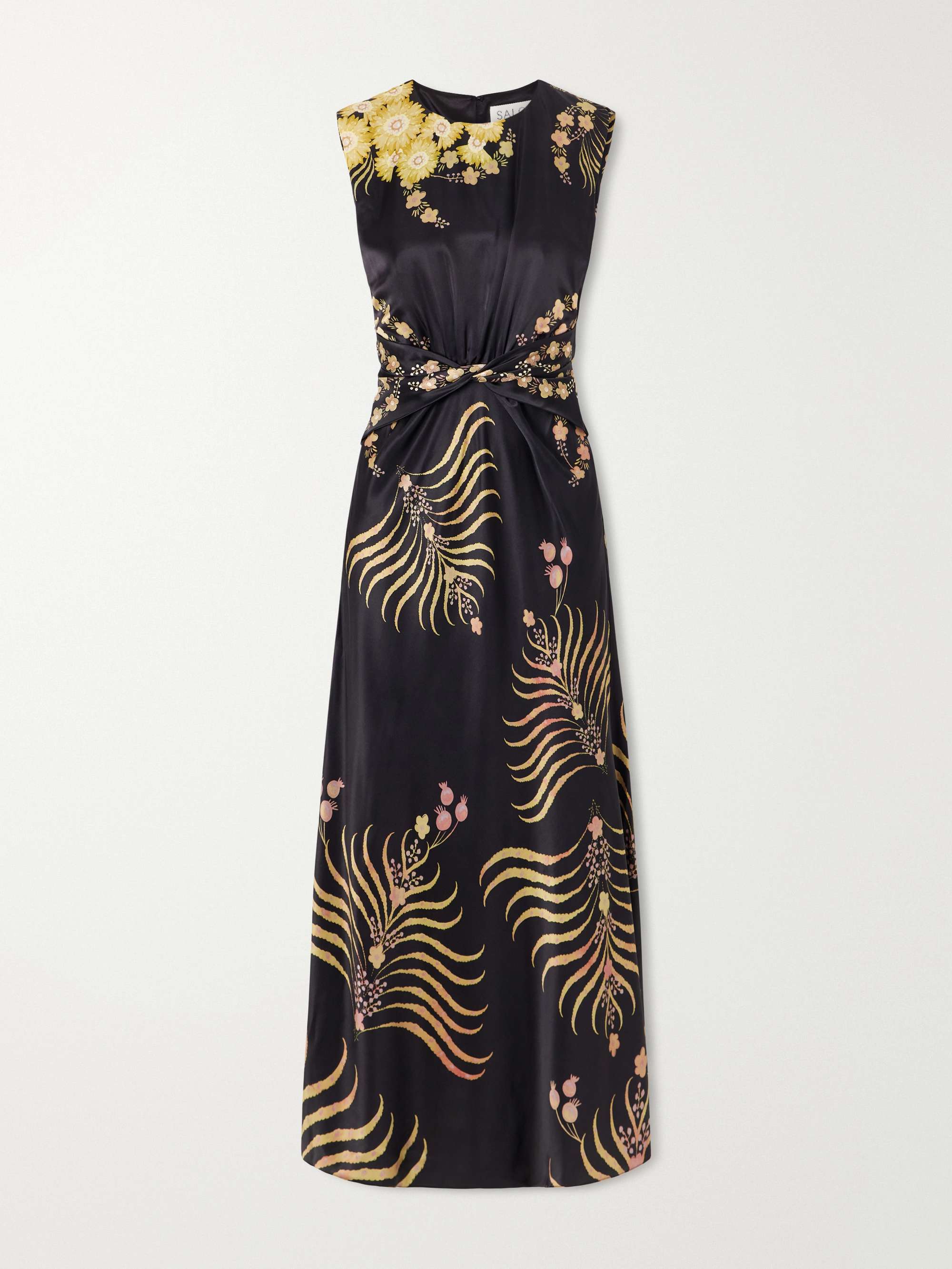 saloni gold dress Gwen floral-printed silk-blend midi - black size:16