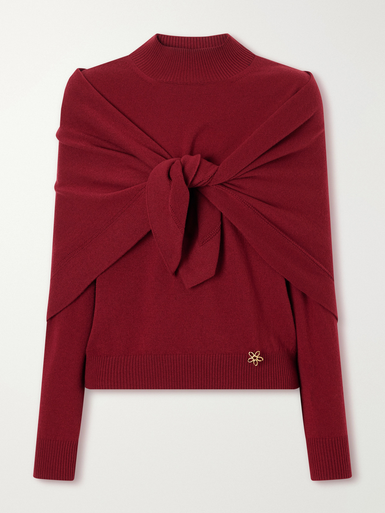 Oscar De La Renta Scarf-detailed Cashmere Sweater In Burgundy