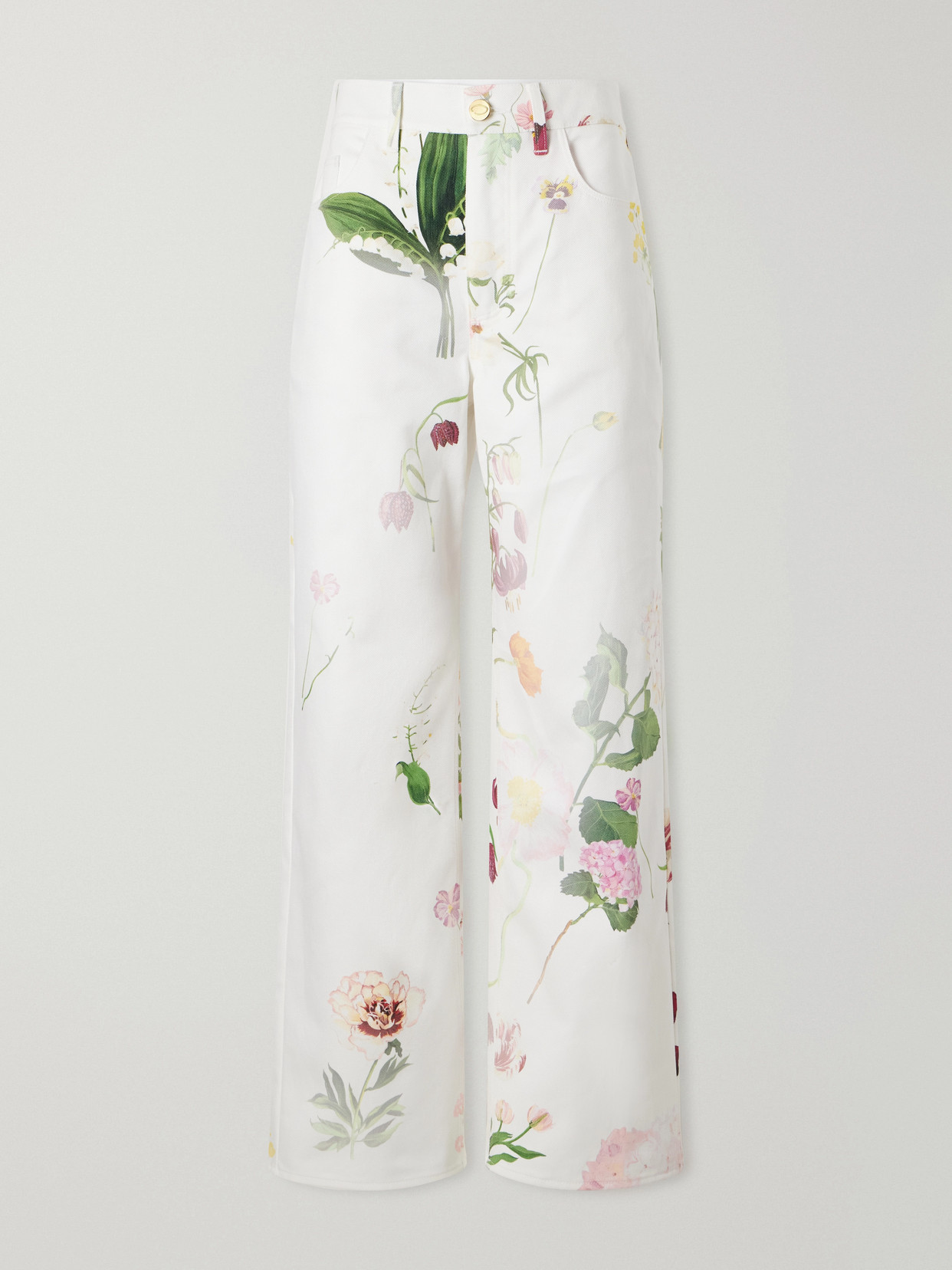 Oscar De La Renta Floral-print High-rise Straight-leg Jeans In White