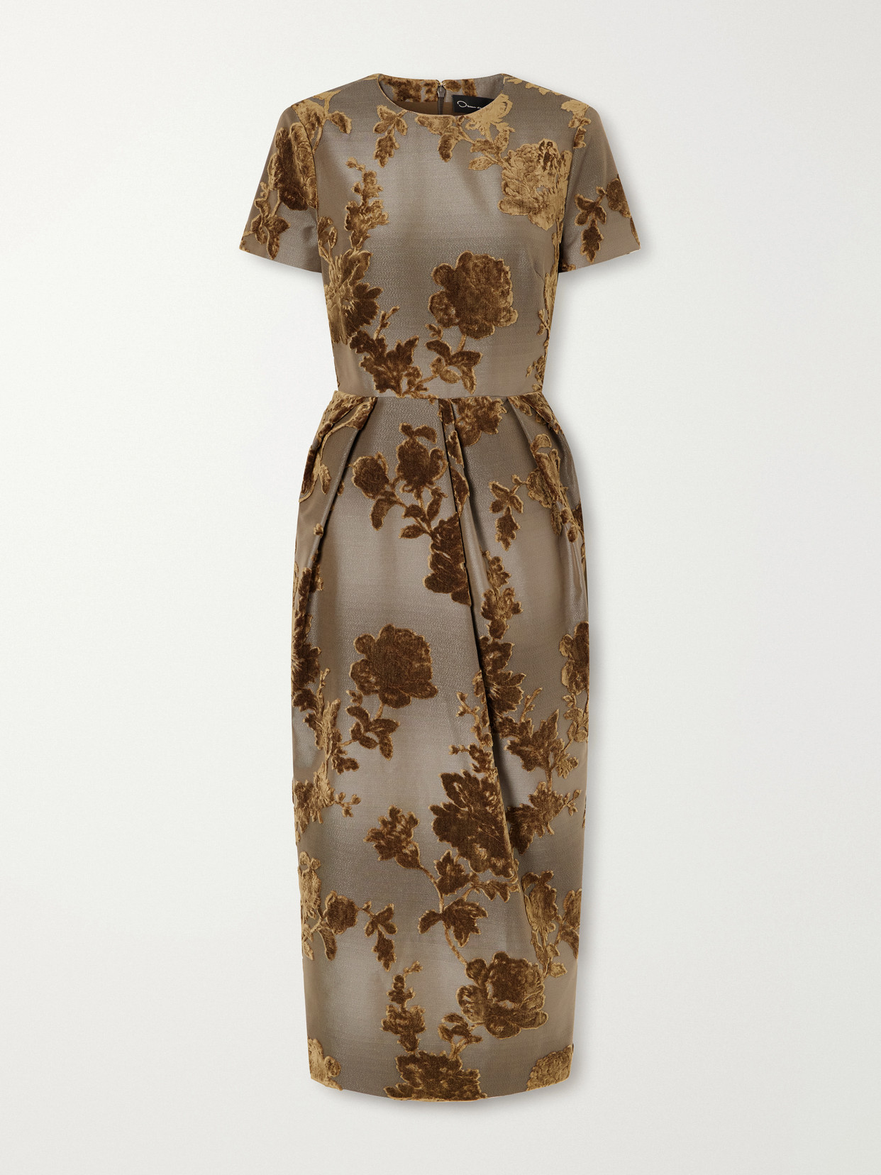 Oscar De La Renta Velvet-trimmed Cotton-blend Midi Dress In Brown