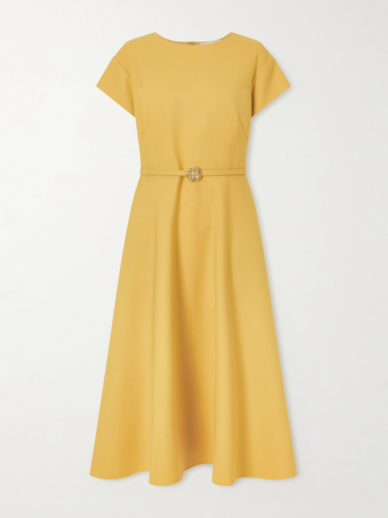 Oscar De La Renta Belted Wool-blend Cady Midi Dress In Multi