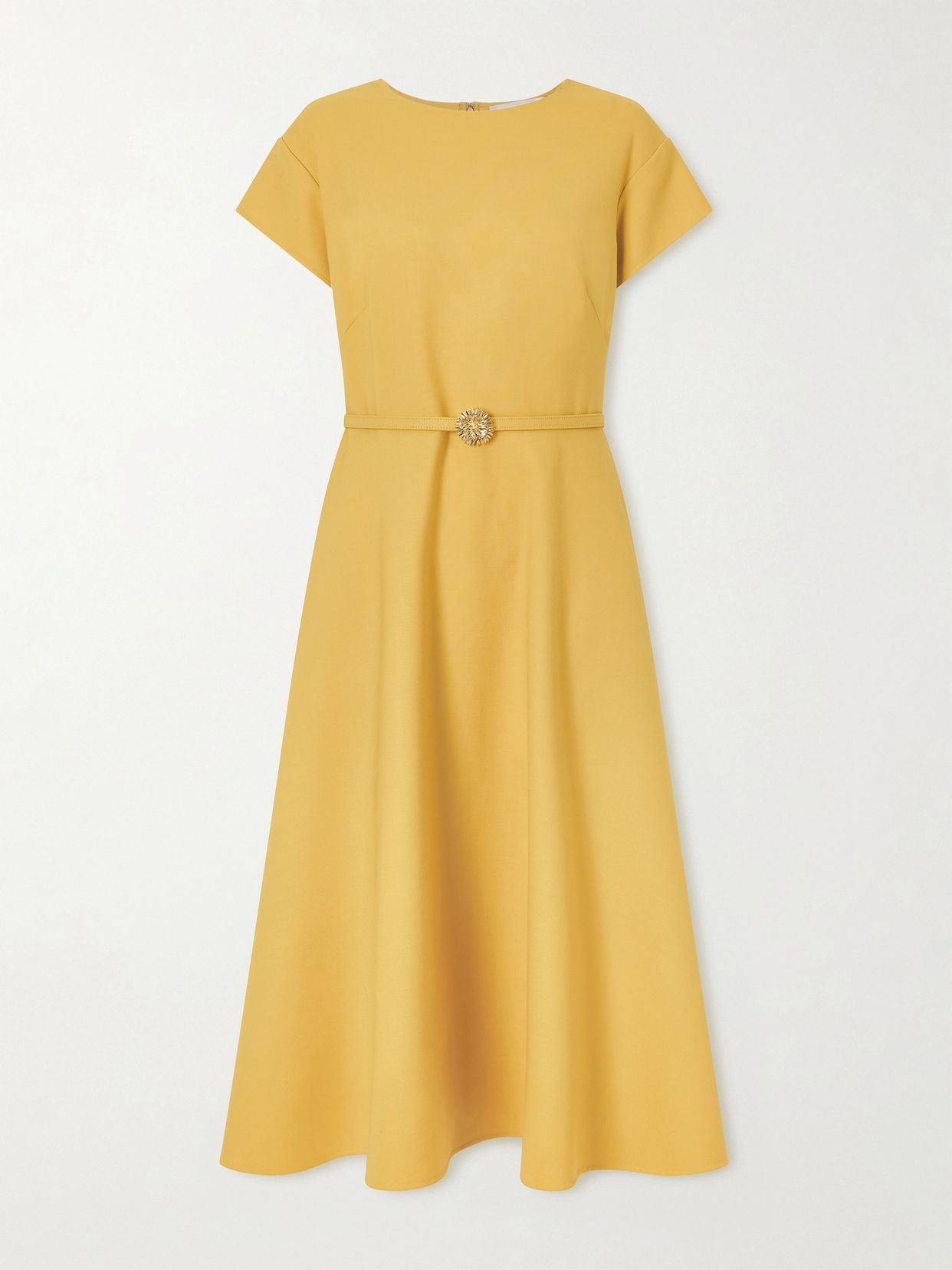 belted wool blend cady midi dress