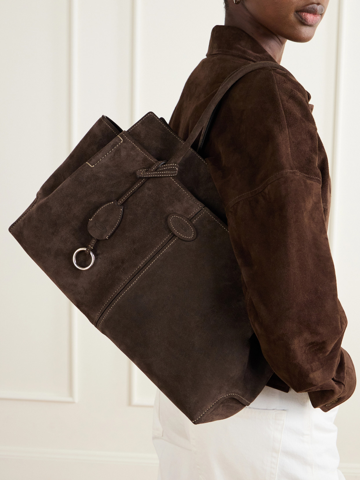 Logo-Embossed Suede Tote