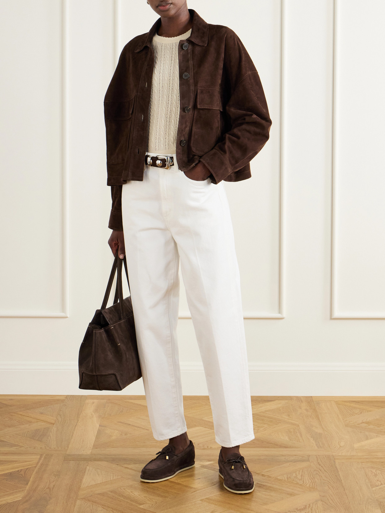 Logo-Embossed Suede Tote