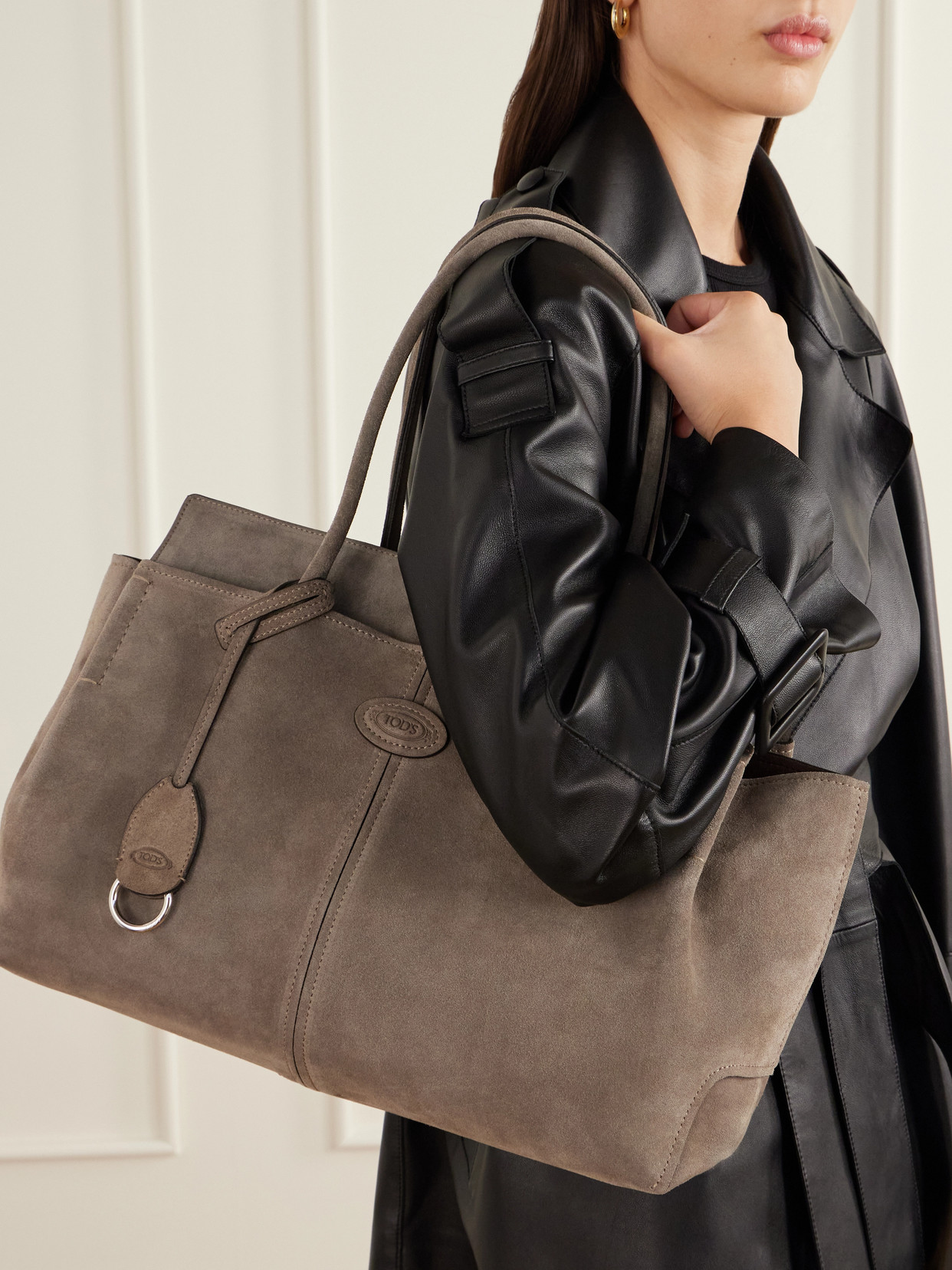 Logo-Embossed Suede Tote