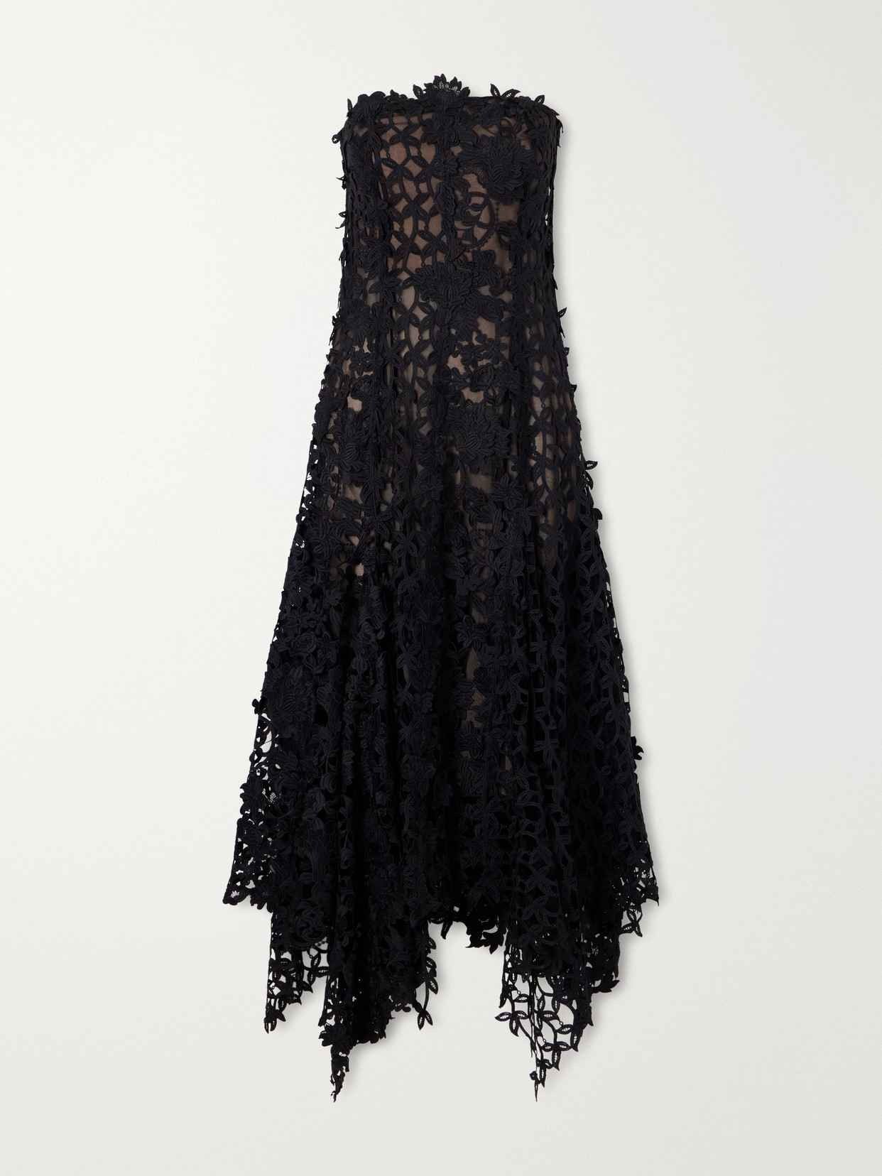 Oscar De La Renta Guipure Lace-trimmed Mesh Midi Dress In Black
