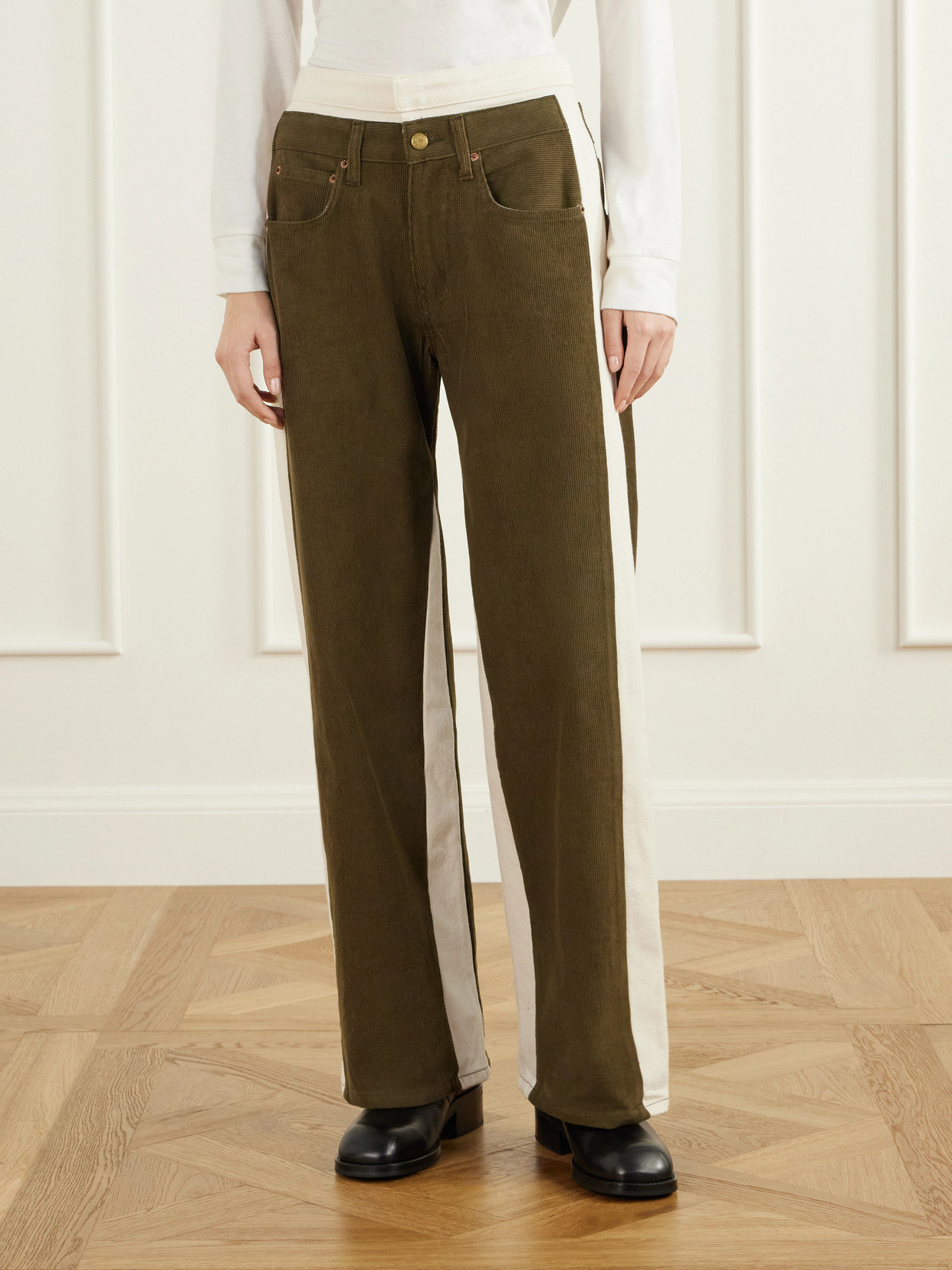 Double Waistband Rework Cotton-Corduroy High-Rise Wide- Leg