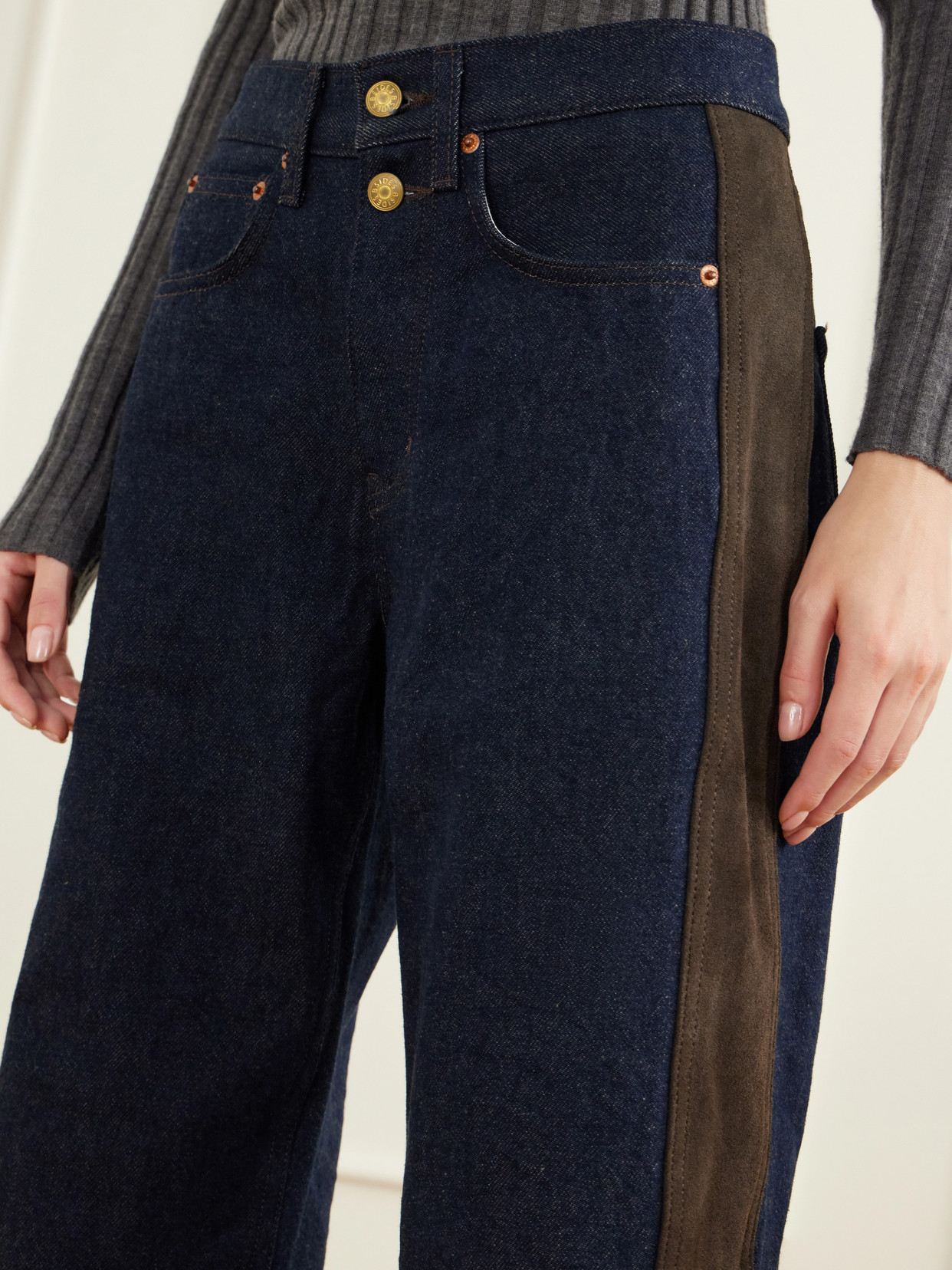Evan Suede-Trimmed Mid-Rise Wide- Leg