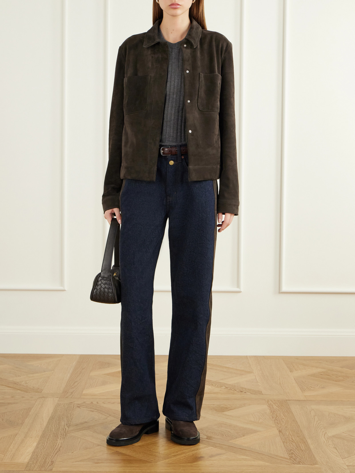 Evan Suede-Trimmed Mid-Rise Wide- Leg