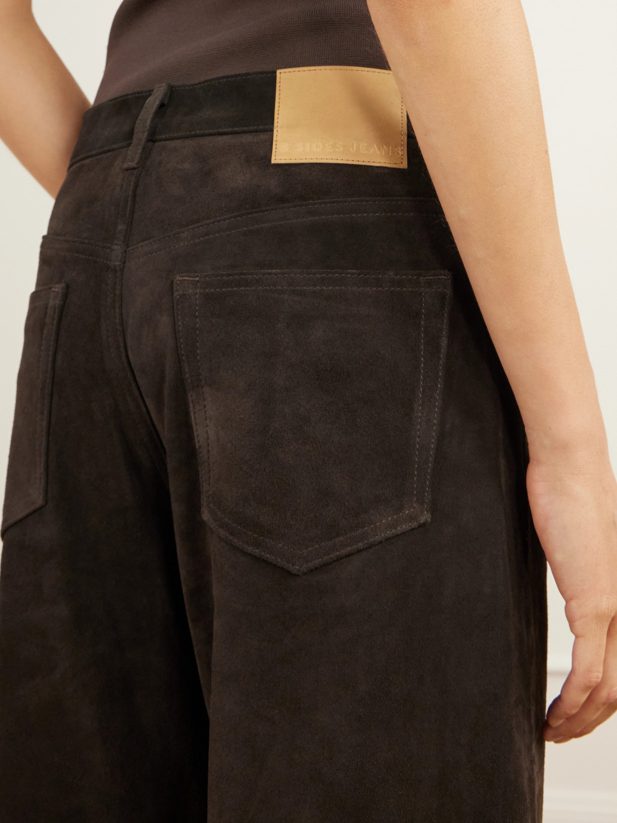 Charlot Split Hem Suede Mid-Rise Wide- Leg