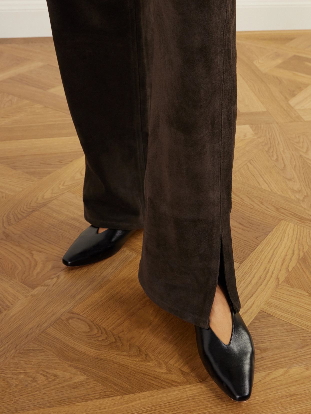 Charlot Split Hem Suede Mid-Rise Wide- Leg