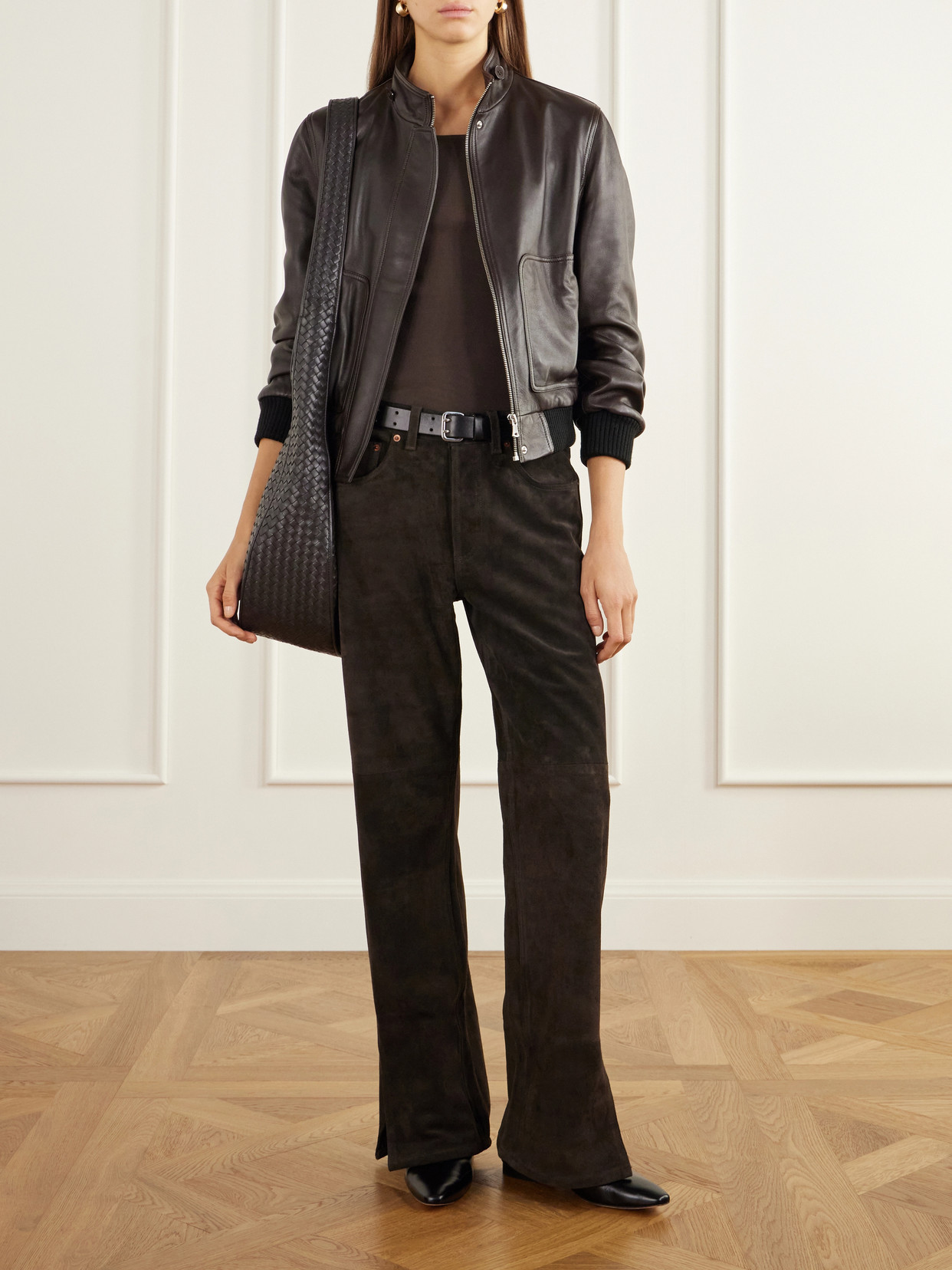 Charlot Split Hem Suede Mid-Rise Wide- Leg