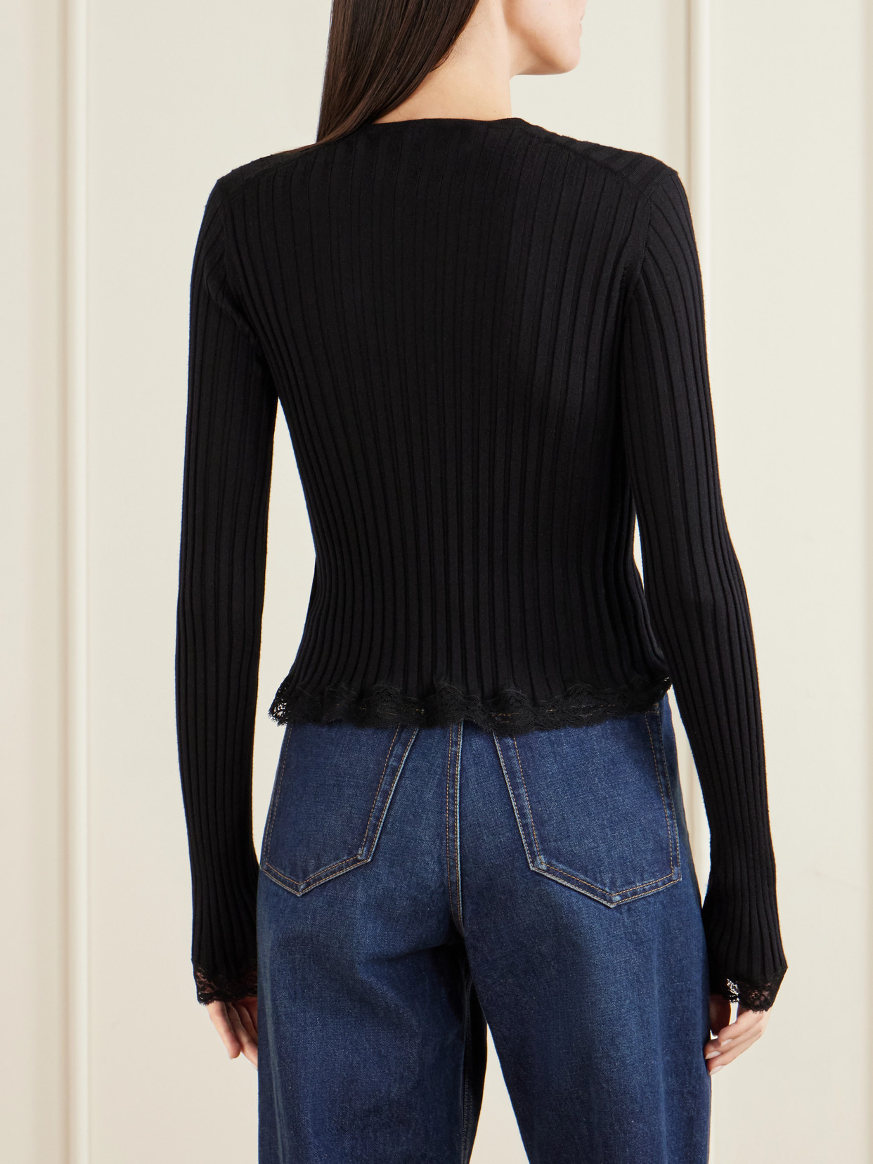 Logo-Appliquéd Lace-Trimmed Ribbed Wool, Cashmere And Silk-Blend Knitwear