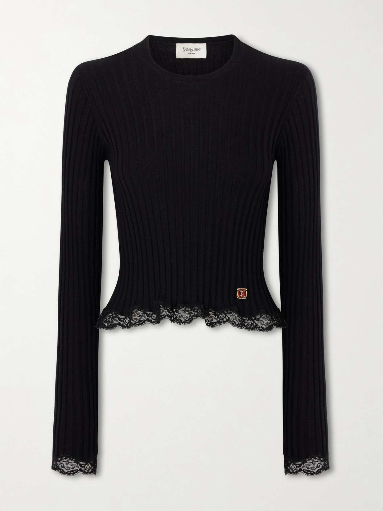 Logo-Appliquéd Lace-Trimmed Ribbed Wool, Cashmere And Silk-Blend Knitwear